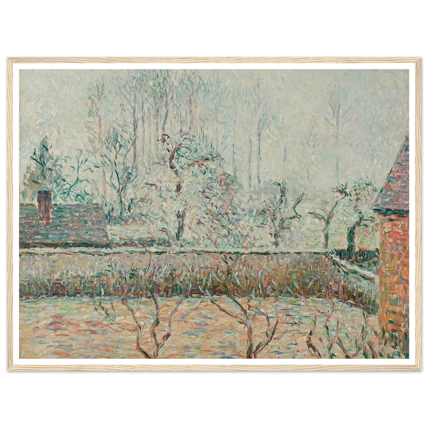 Paysage Avec Maisons Et Mur De Clôture, Givre Et Brume, Éragny (1892) Art Print | Camille Pissarro-Quipham Collections