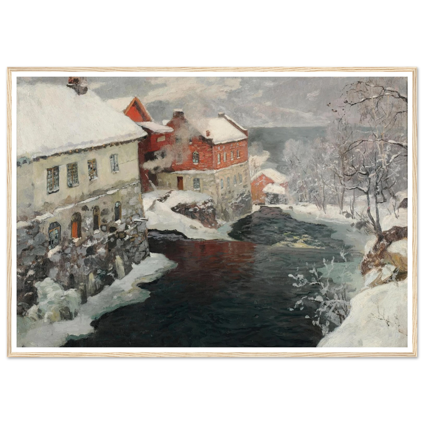 Fabriques en Norvège, les deux moulins sur la rivière Mesma (ca 1905) Art Print | Frits Thaulow-Quipham Collections