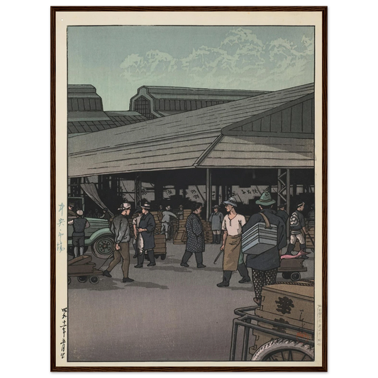 Chuo shijo (The Central Market) (1936) Art Print | Kawase Hasui - Framed Poster - 30x40 cm / 12x16″ - Black frame