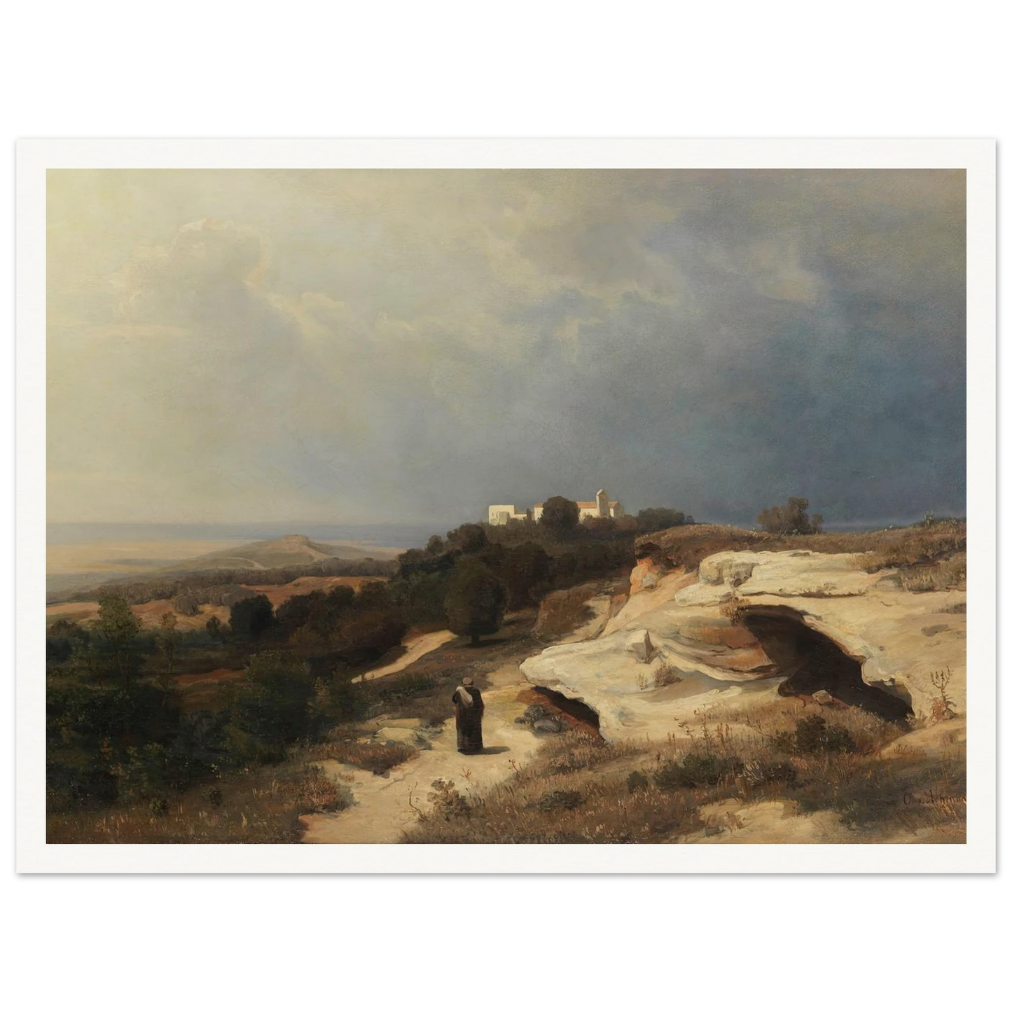 Campagnalandschaft mit wanderndem Mönch (1850) Art Print | Oswald Achenbach-Quipham Collections