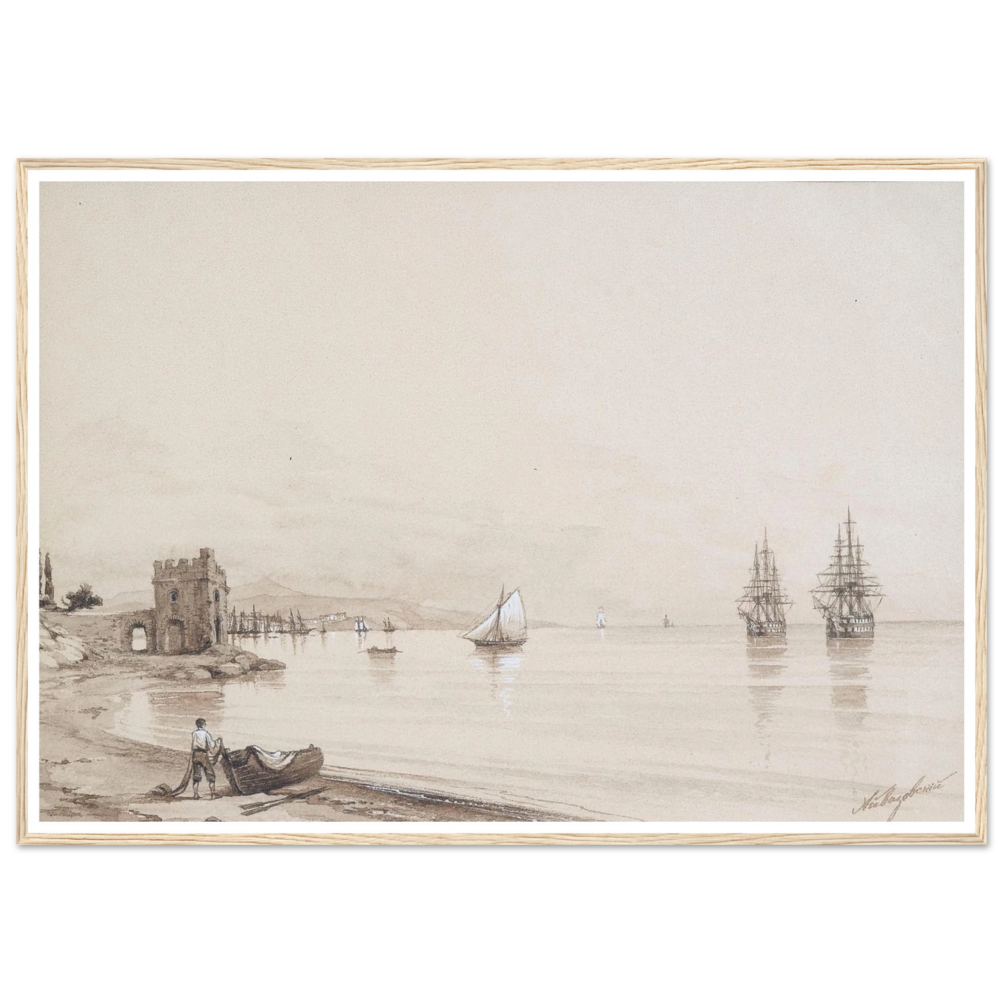 View of a bay with numerous sailing-ships Art Print | Ivan Konstantinovich Aivazovsky-Quipham Collections