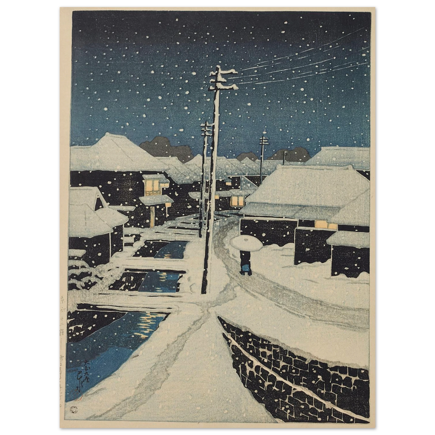 Yuki ni fururu Terajima mura (Evening snow at Terajima Village) (1920) Art Print | Kawase Hasui-Quipham Collections