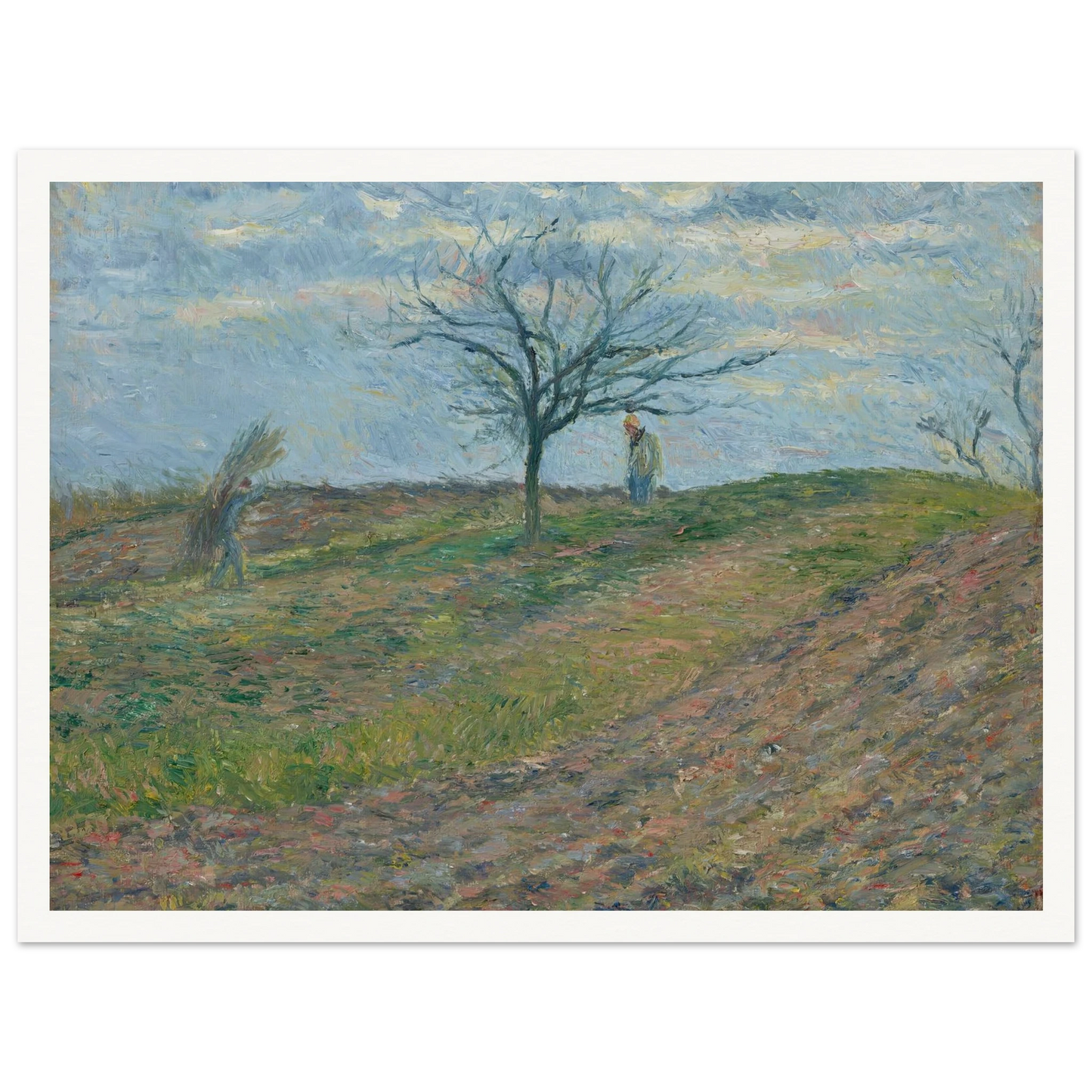 Terre labourée en hiver, avec un homme portant un fagot (1877) Art Print | Camille Pissarro-Quipham Collections