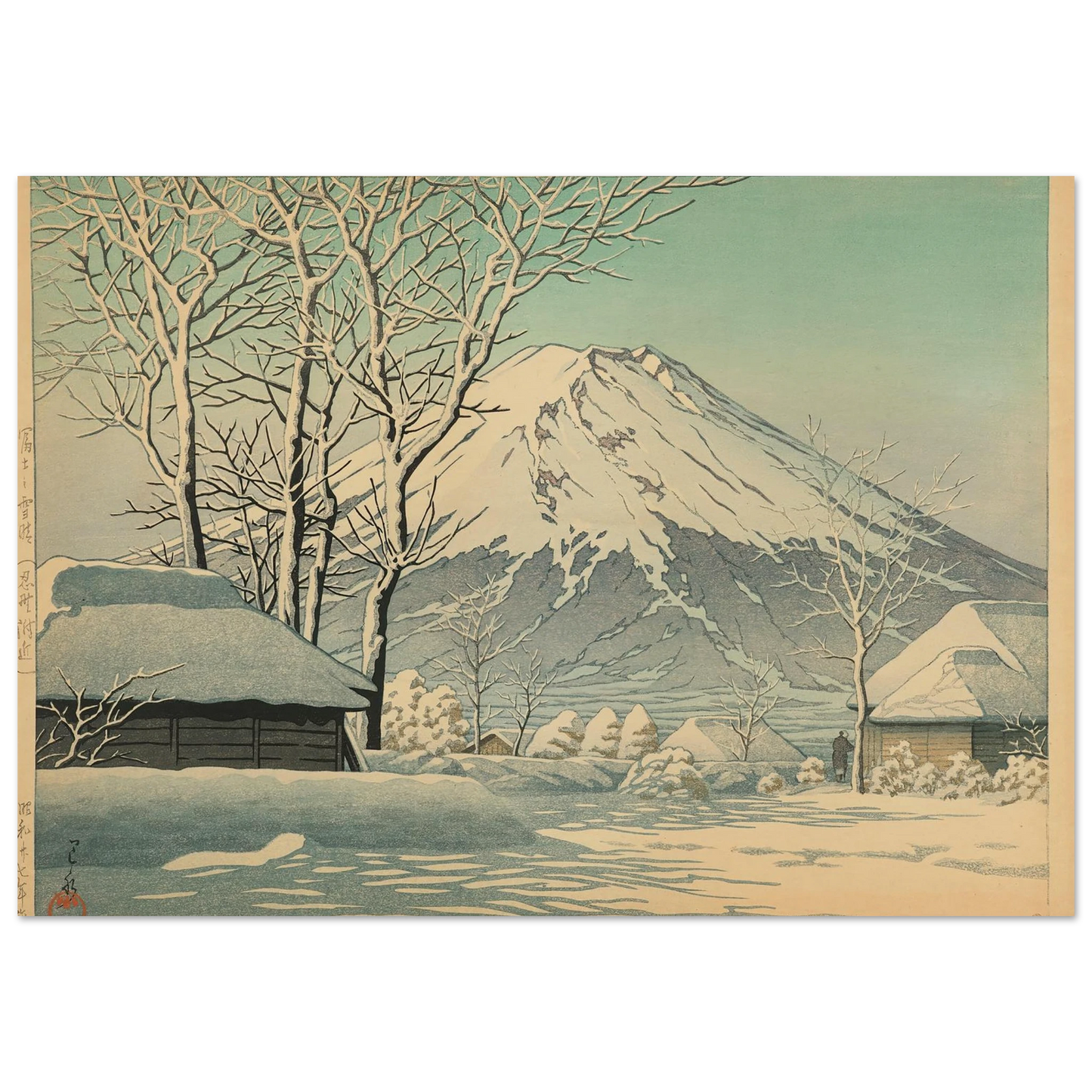 Fuji no yukibare, Oshino fukin (Mt. Fuji, clearing after a snowfall in Oshiono) (1952) Art Print | Kawase Hasui-Quipham Collections