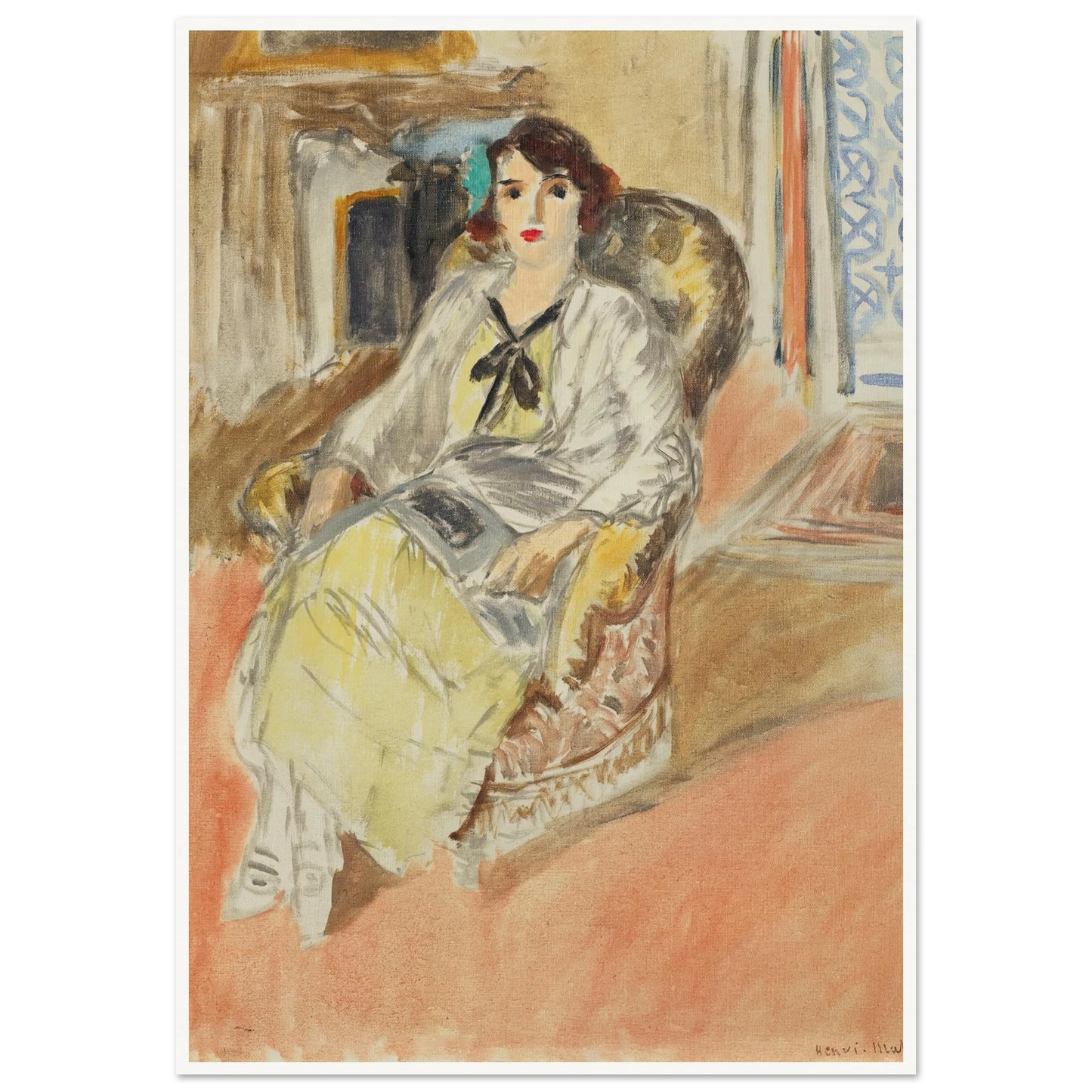 Jeune fille assise, robe jaune (1921-1922) Art Print | Henri Matisse-Quipham Collections