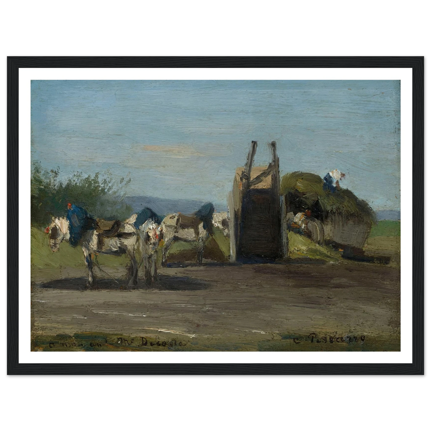 Chevaux blancs et charrettes (1862) Art Print | Camille Pissarro-Quipham Collections
