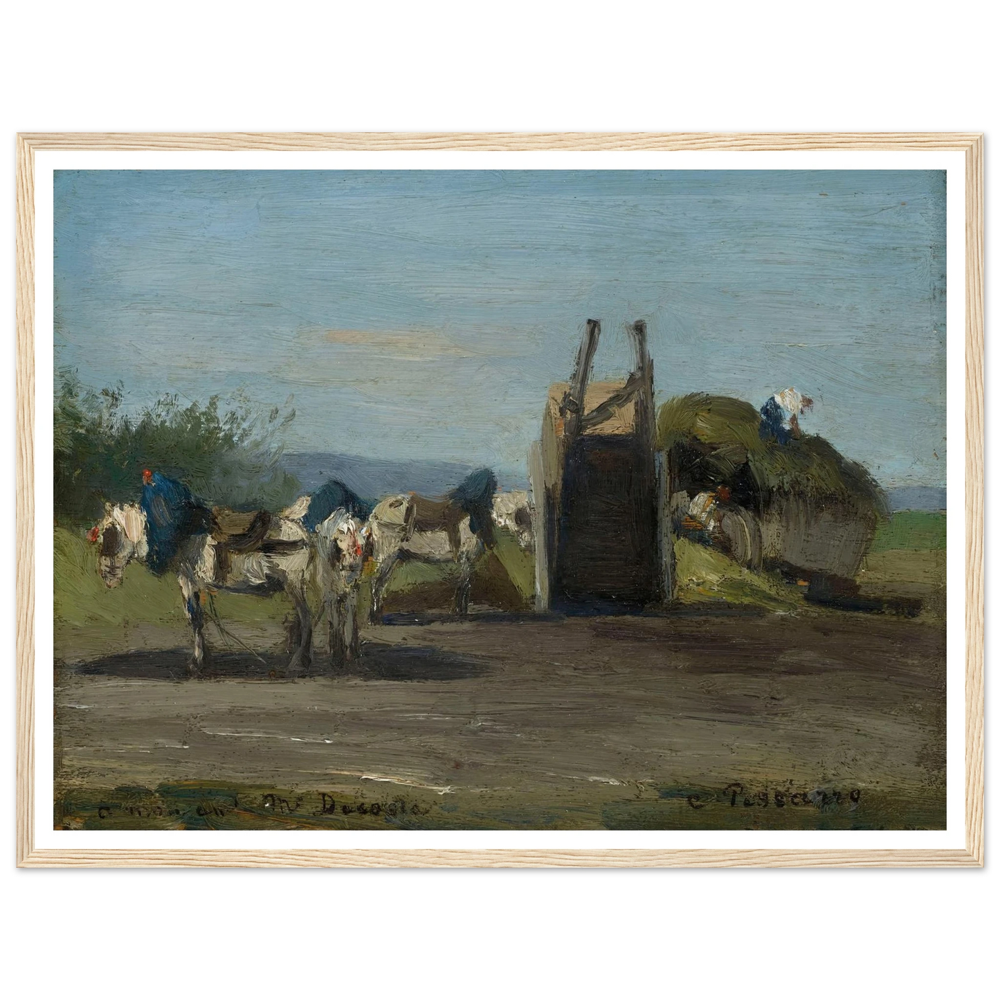 Chevaux blancs et charrettes (1862) Art Print | Camille Pissarro-Quipham Collections