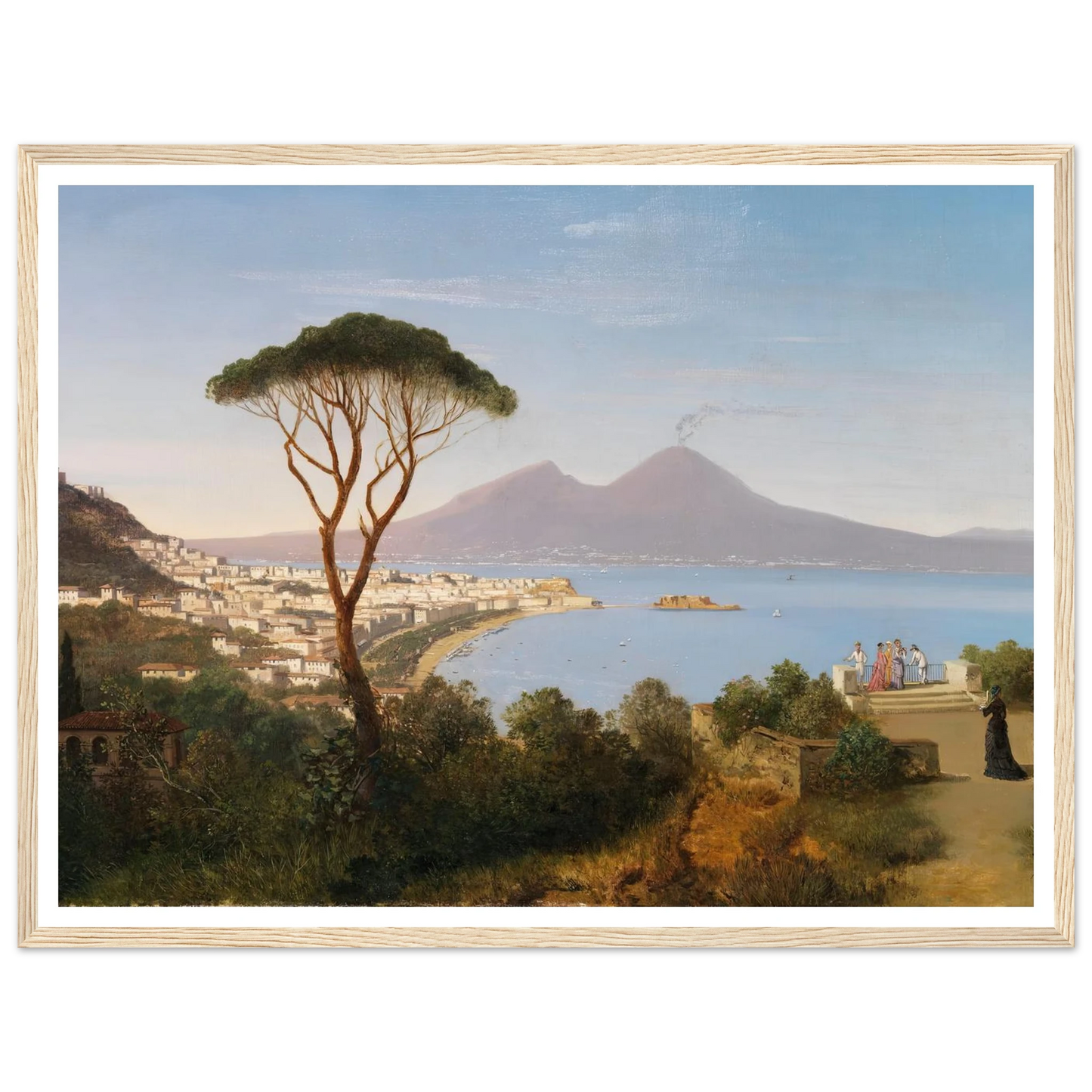 Blick vom Posillipo auf die weite Bucht von Neapel mit rauchendem Vesuv (Ca. 1850) Art Print | Albert Zimmermann-Quipham Collections