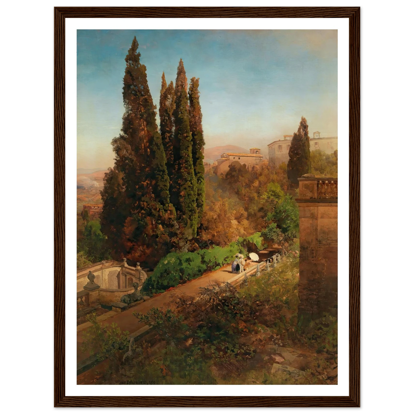 A view of the garden of Villa d’Este in Tivoli, near Rome Art Print | Oswald Achenbach-Quipham Collections