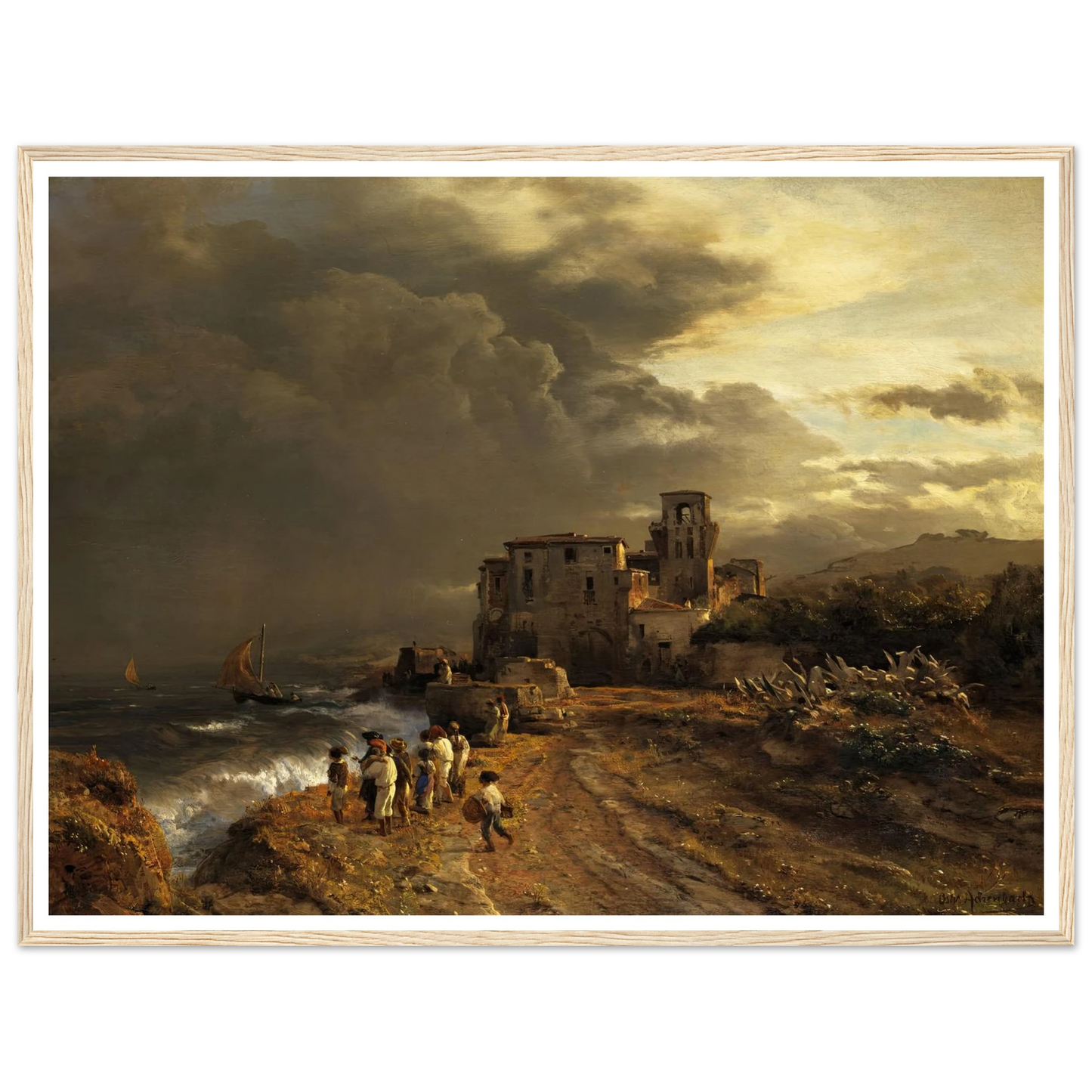 Abziehender Sturm an der italienischen Küste Art Print | Oswald Achenbach-Quipham Collections