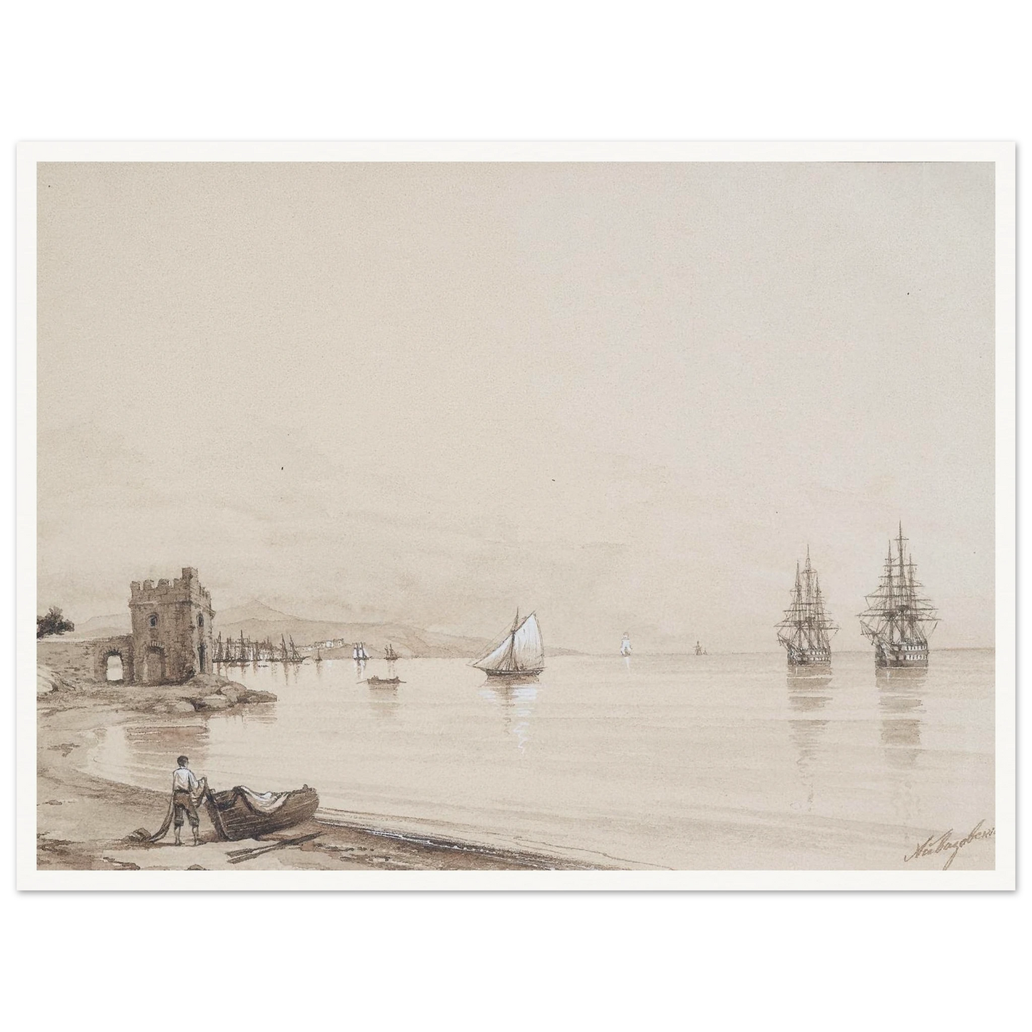 View of a bay with numerous sailing-ships Art Print | Ivan Konstantinovich Aivazovsky-Quipham Collections