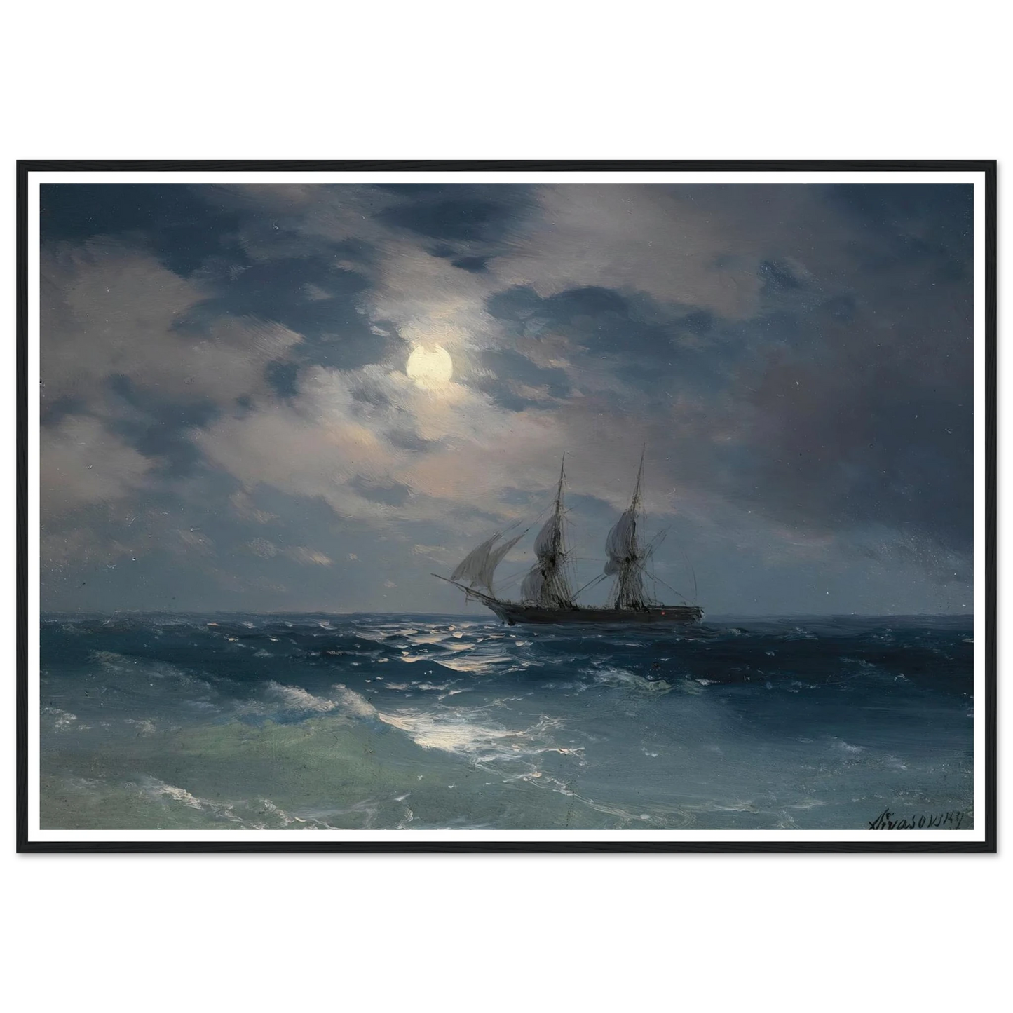 The Brig Mercury In Moonlight (1874) Art Print | Ivan Konstantinovich Aivazovsky-Quipham Collections