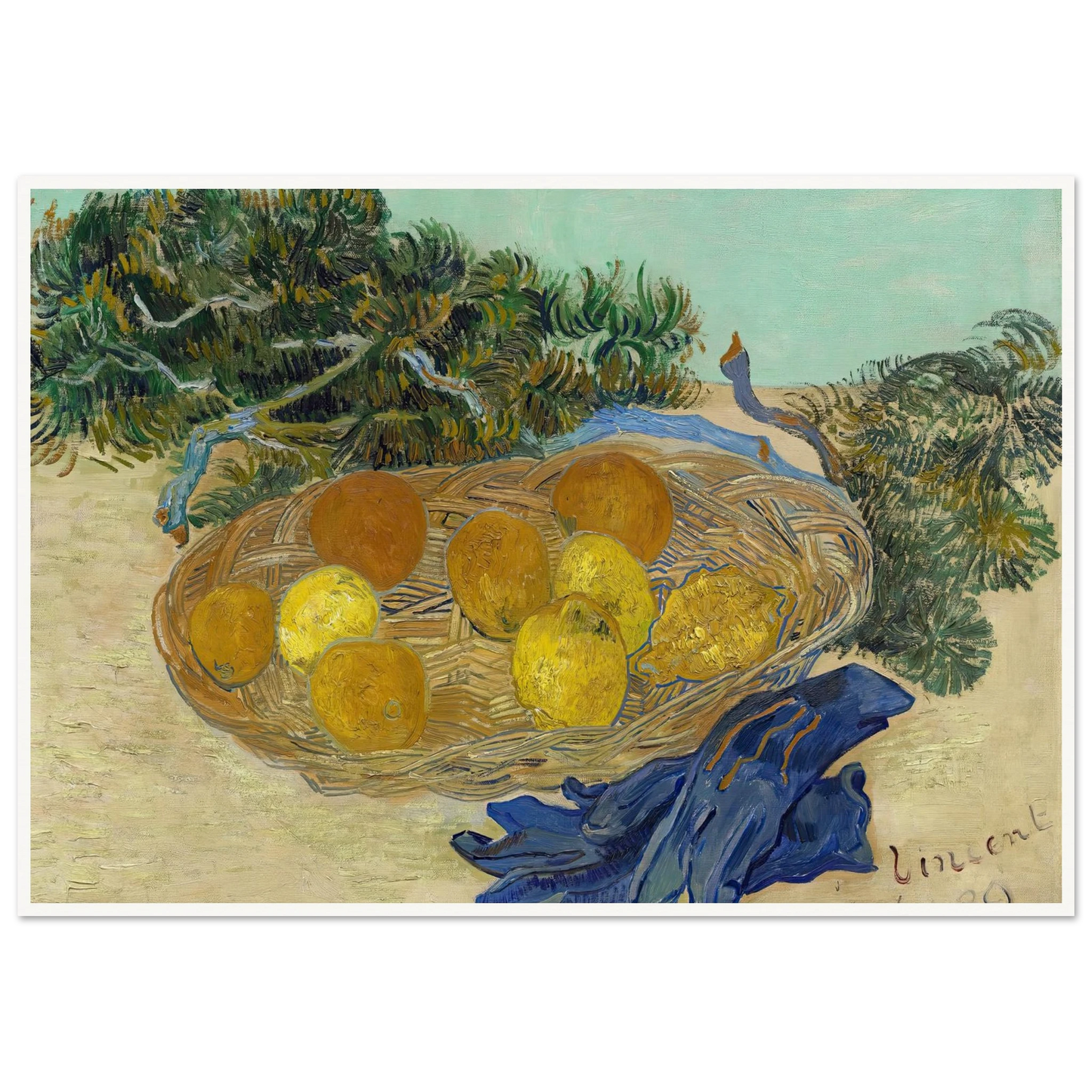 Still Life of Oranges and Lemons with Blue Gloves (1889) Art Print | Vincent van Gogh-Quipham Collections