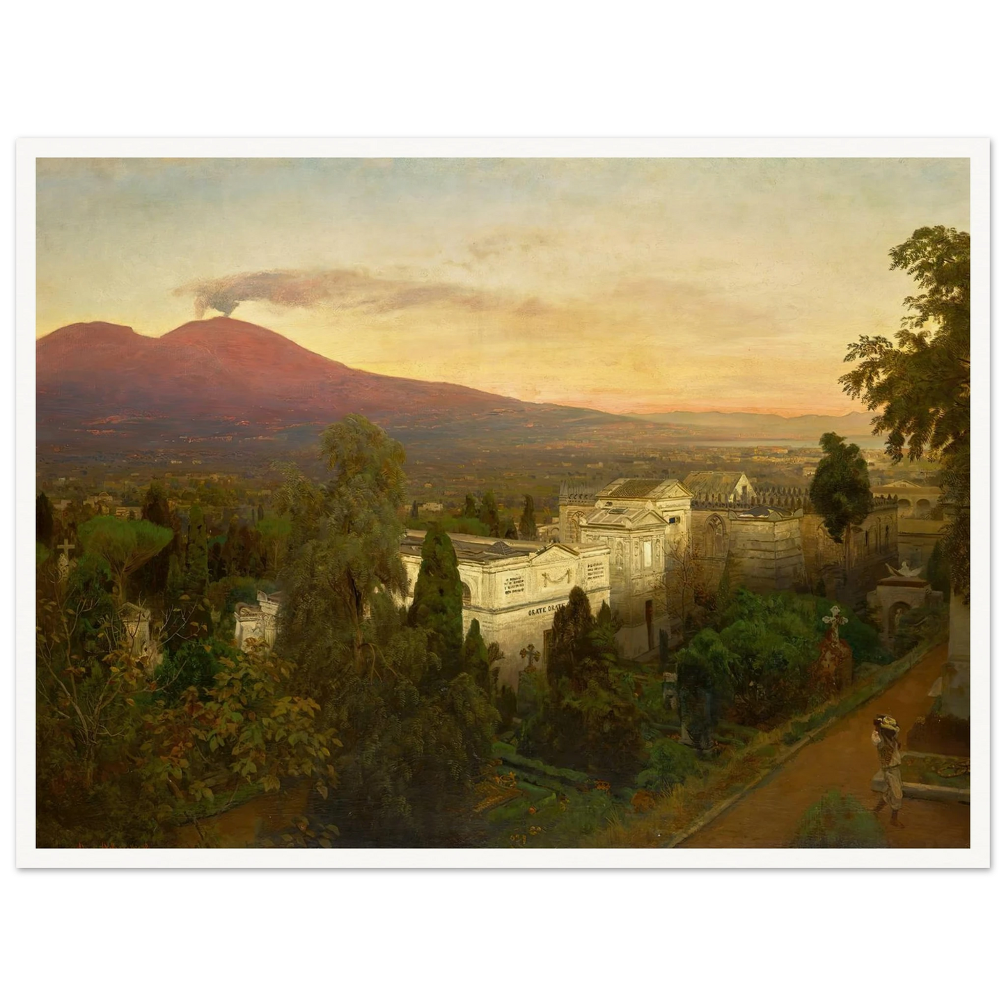 Campo Santo in Poggioreale, the Vesuvius Beyond Art Print | Oswald Achenbach-Quipham Collections