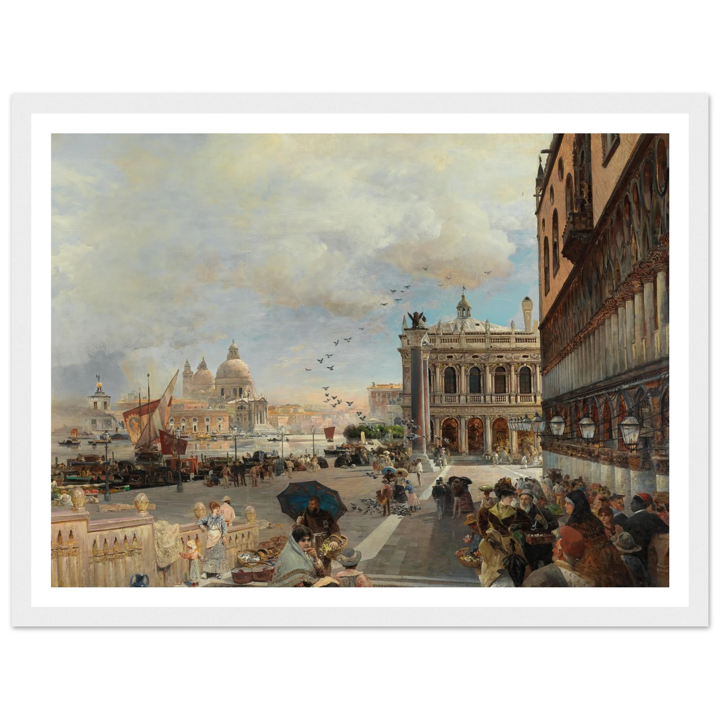 Venice, A View Of The Piazzetta, With The Biblioteca Marciana, Santa Maria Della Salute And The Dogana Art Print | Oswald Achenbach-Quipham Collections