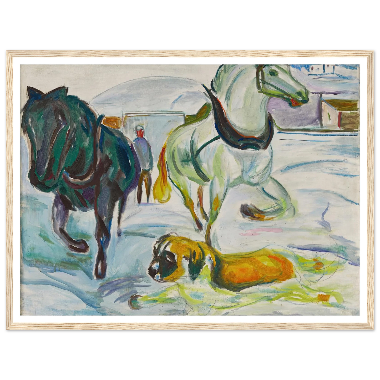 Horse Team and a St. Bernhard in the Snow (1923) Art Print | Edvard Munch-Quipham Collections