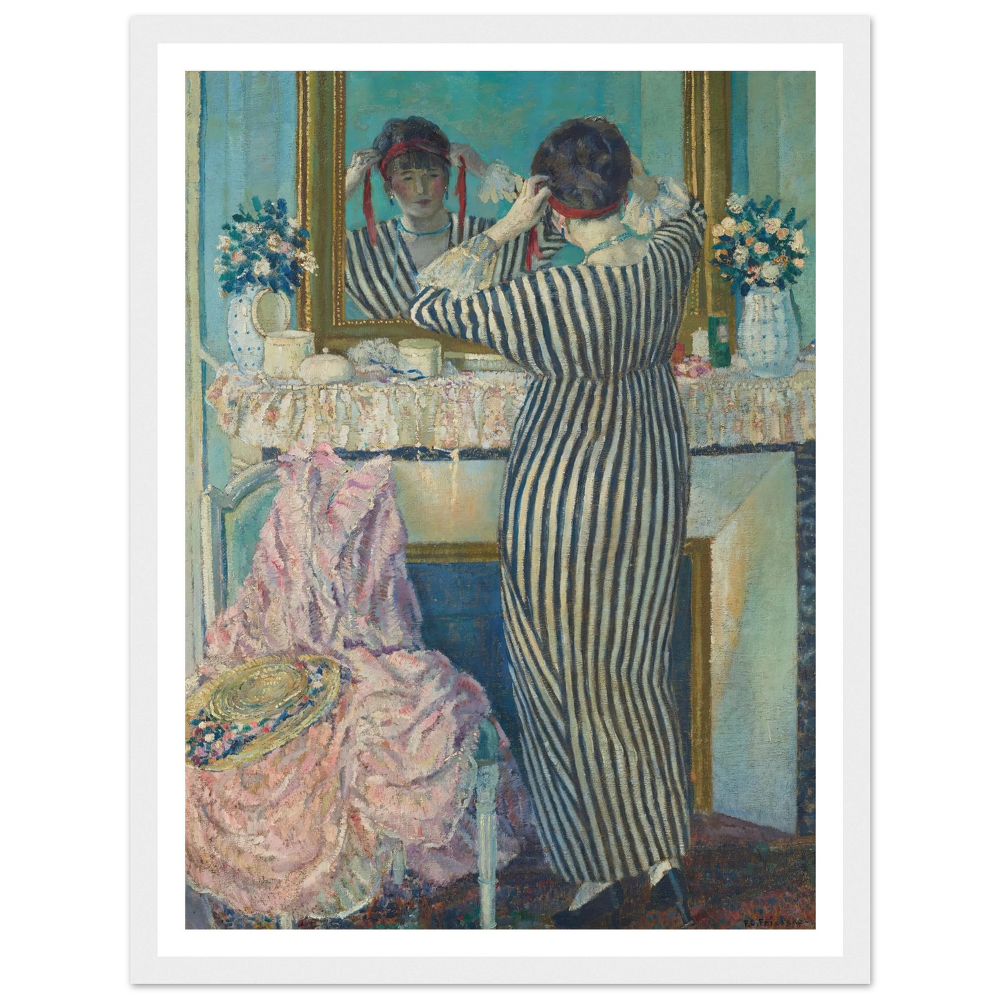 Girl Dressing Her Hair (Girl Arranging Her Headdress) (1912) Art Print | Frederick Carl Frieseke-Quipham Collections