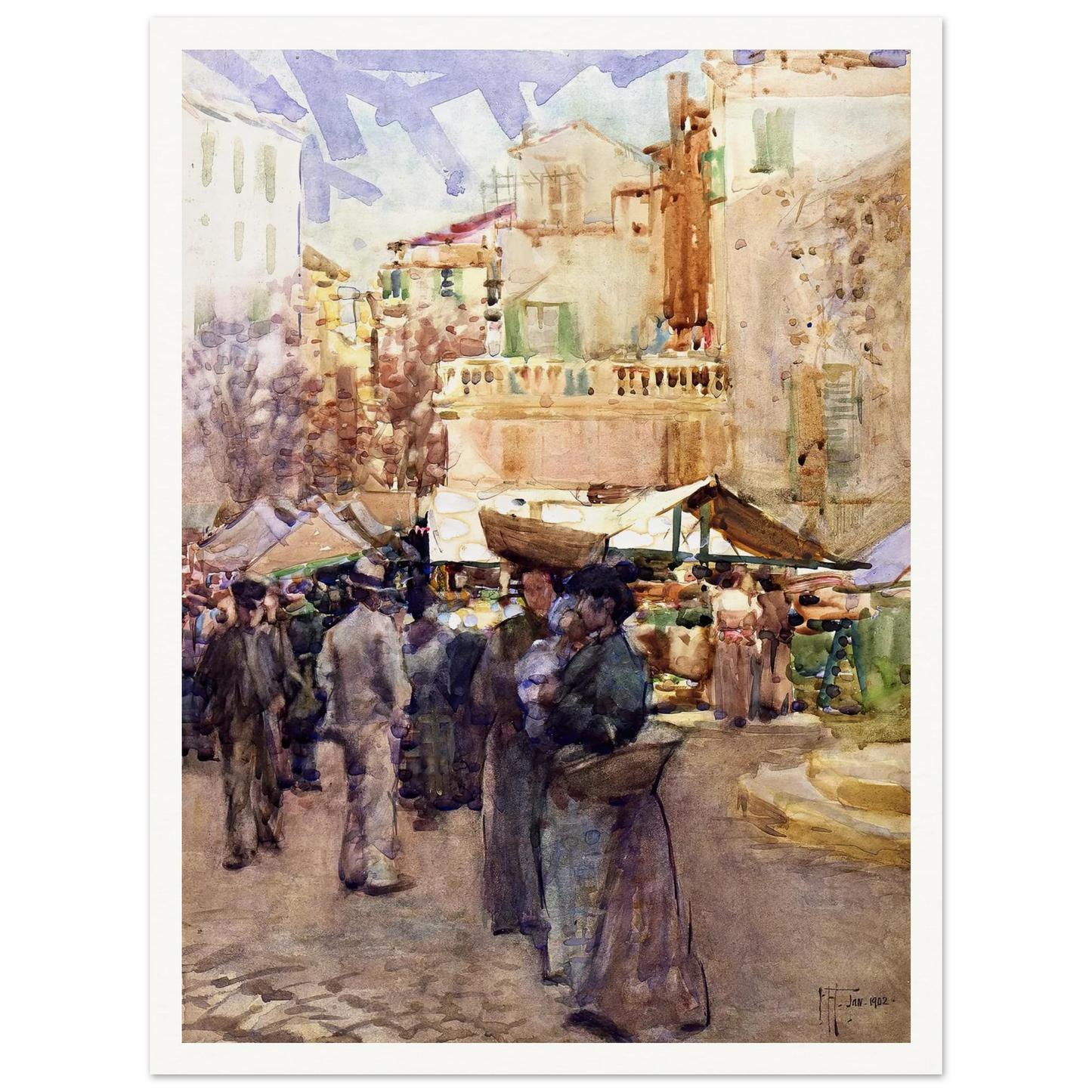 The market place, San Remo, Italy (1902) Art Print | Frances Hodgkins-Quipham Collections