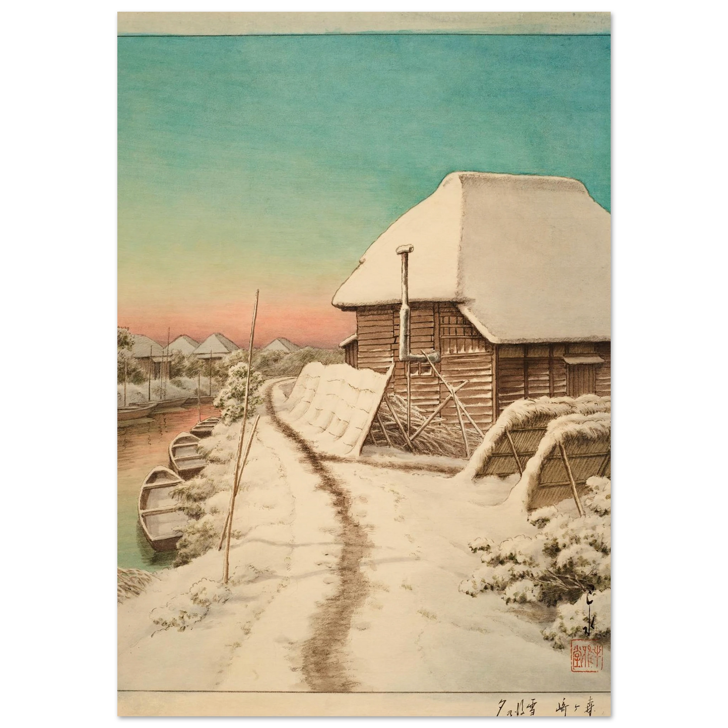 Morigasaki setsugo no yu (Evening after snow at Morigasaki) Art Print | Kawase Hasui-Quipham Collections