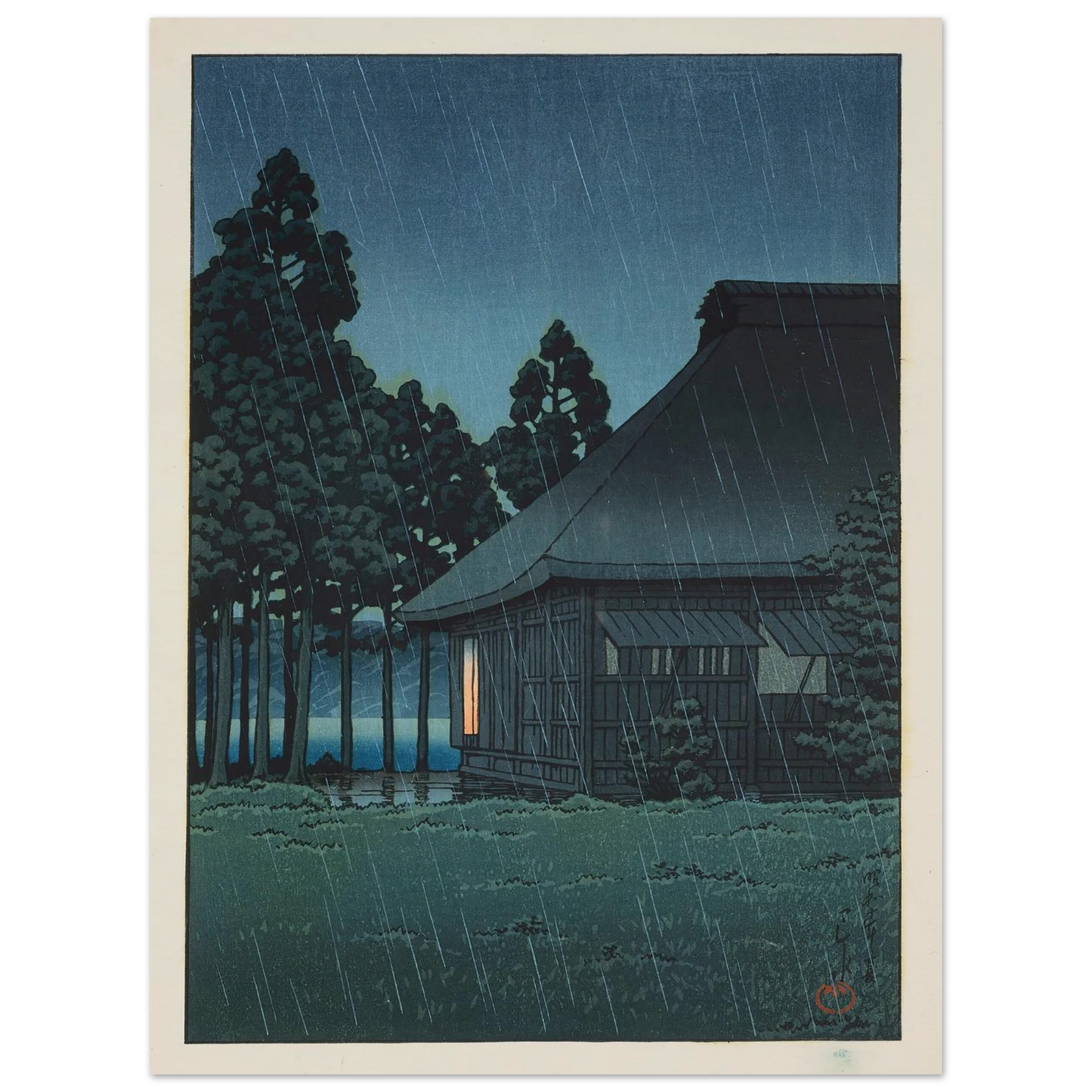 Evening rain at a lakeside tearoom (1935) Art Print | Kawase Hasui-Quipham Collections