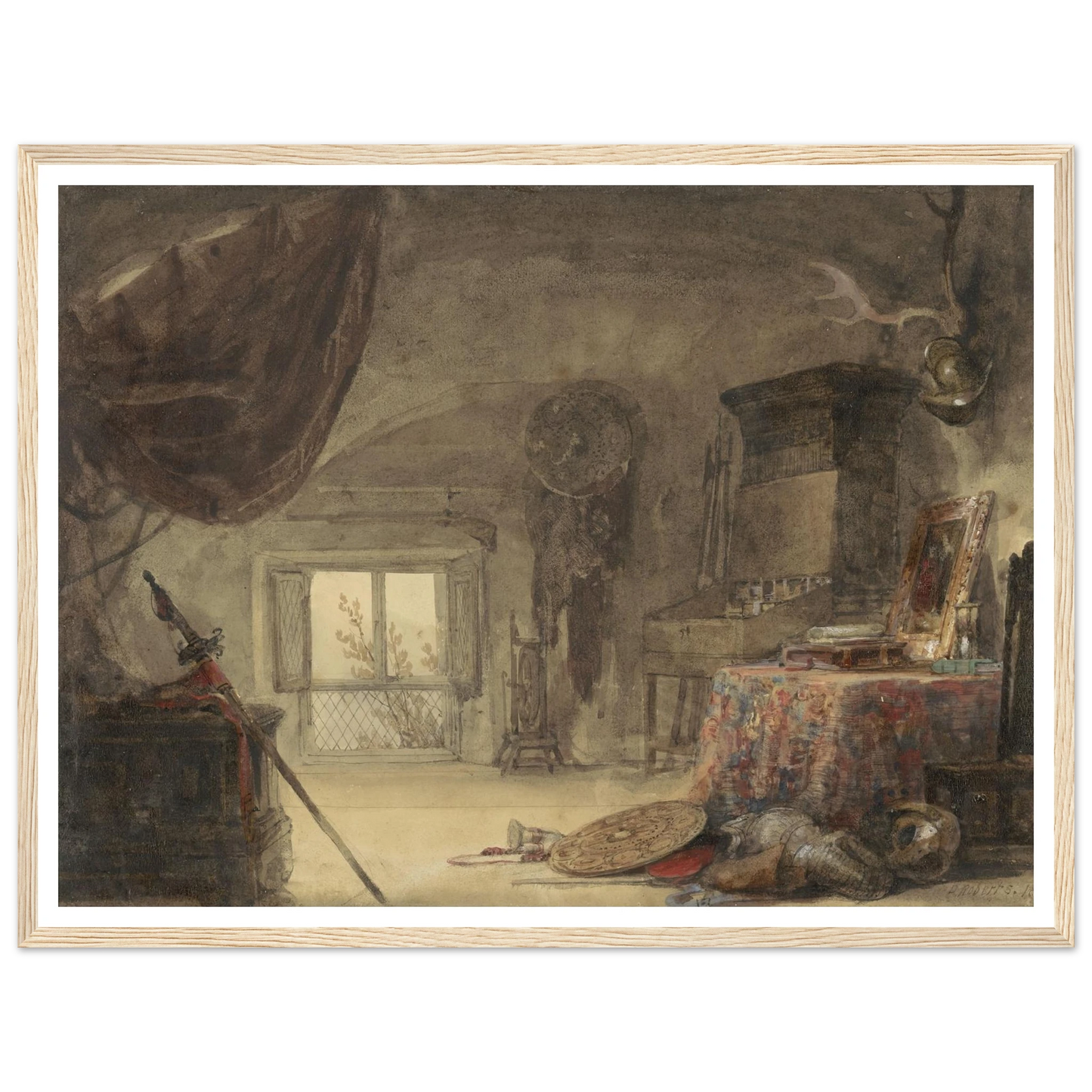 Zoldervertrek, ingericht als atelier (1830 - 1839) Art Print | David Roberts-Quipham Collections