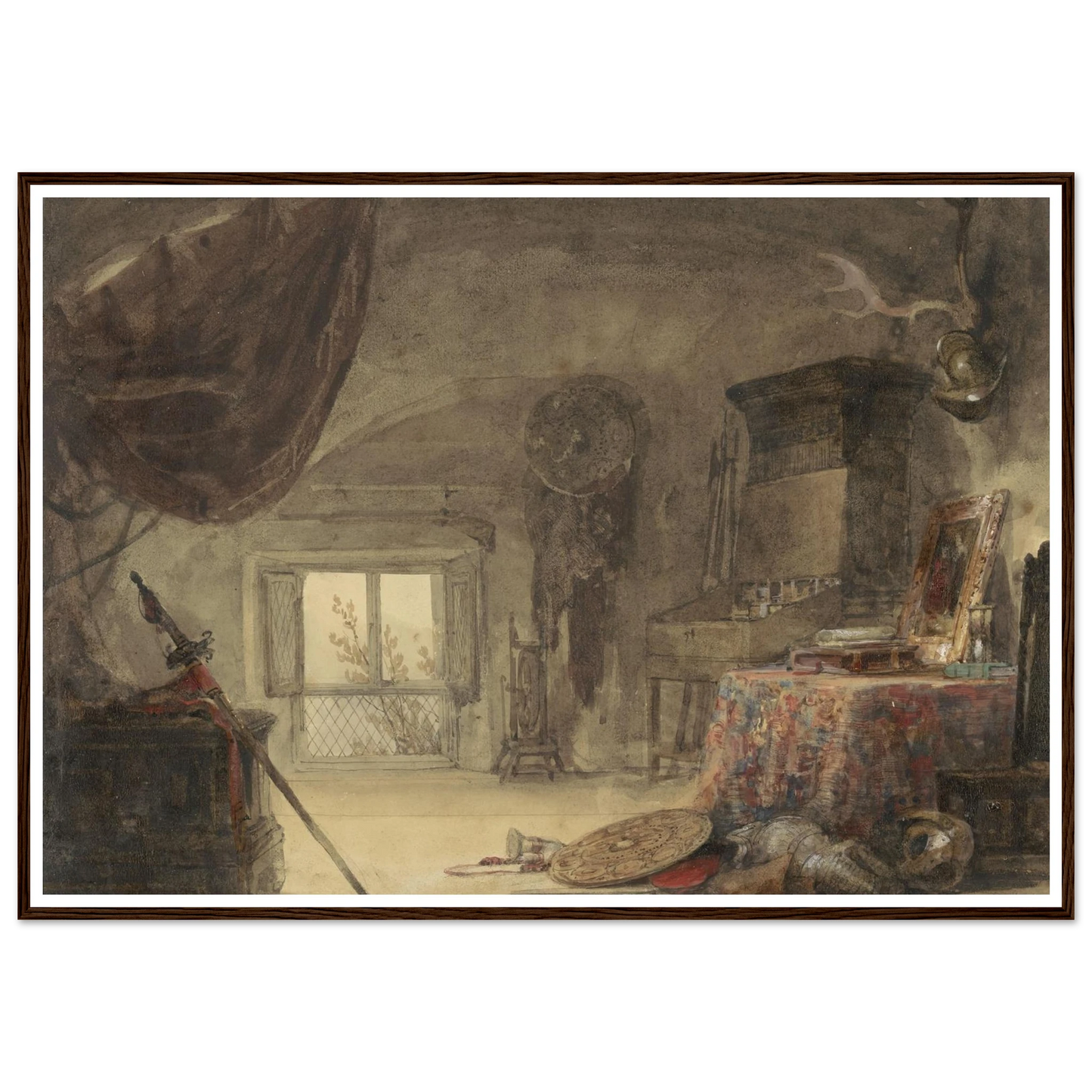 Zoldervertrek, ingericht als atelier (1830 - 1839) Art Print | David Roberts-Quipham Collections