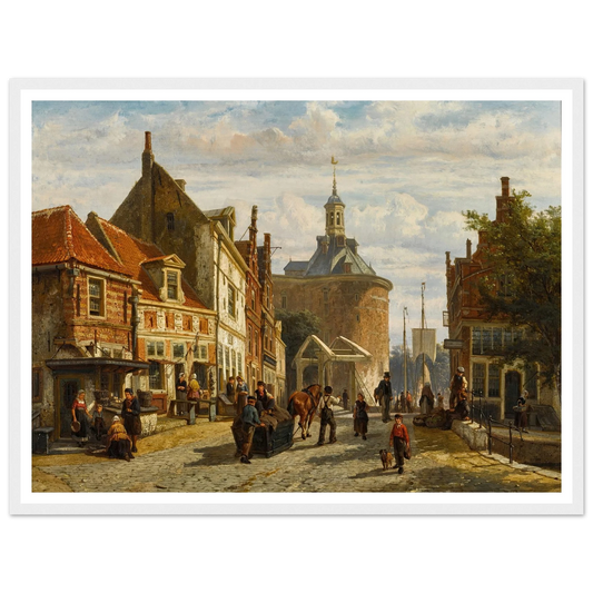 The Zuiderspui with the Drommedaris, Enkhuizen (1866) Art Print | Cornelis Springer - Framed Poster - 30x40 cm / 12x16″ - Black frame