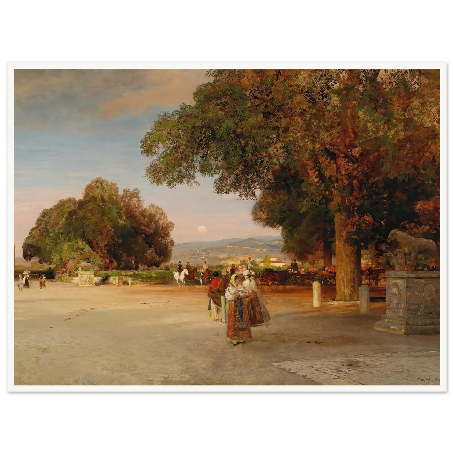 Scene at dusk on the terrace of Villa Grazioli in Grottaferrata Art Print | Oswald Achenbach-Quipham Collections