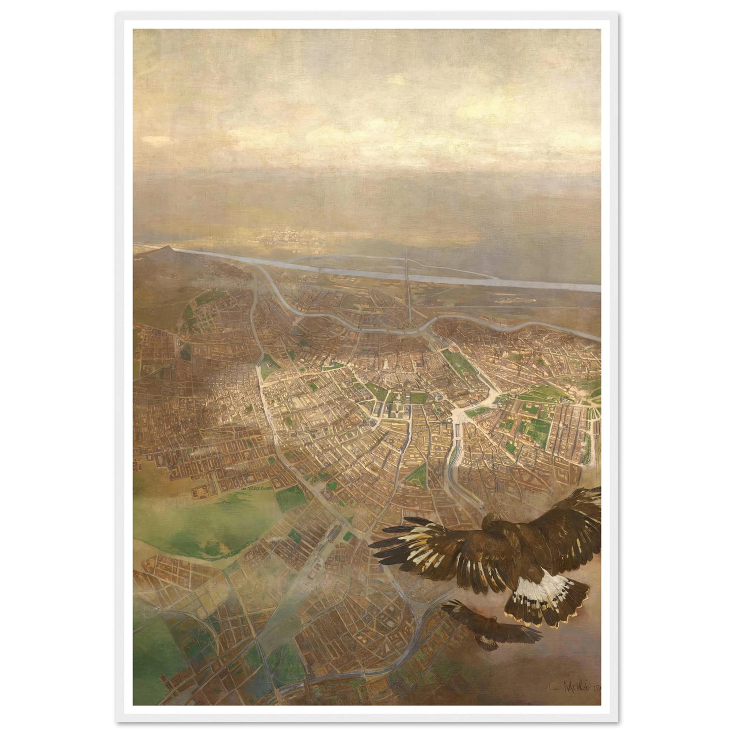 Blick auf Wien aus der Ballonhöhe von 3000m über der Schönbrunner Gloriette (1898) Art Print | Carl Moll-Quipham Collections