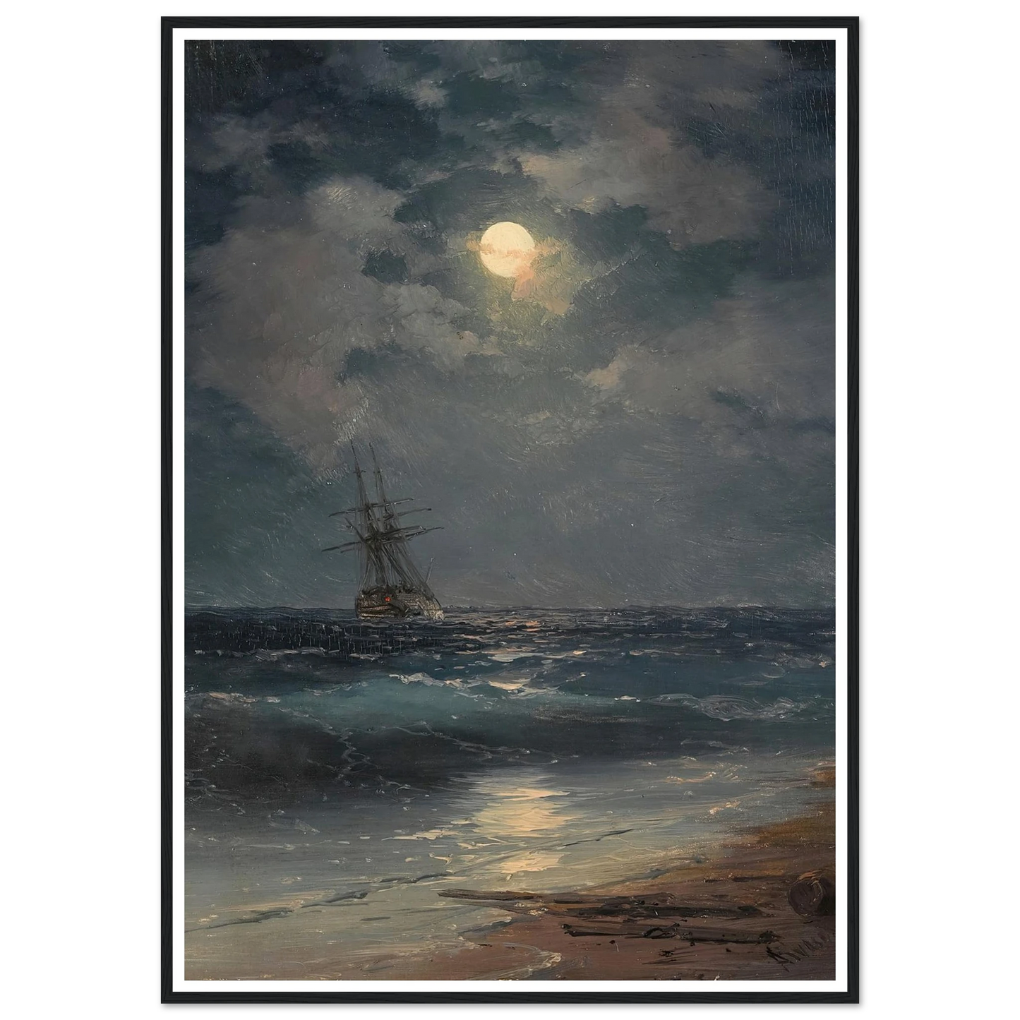 Ship by Moonlight Art Print | Ivan Konstantinovich Aivazovsky-Quipham Collections