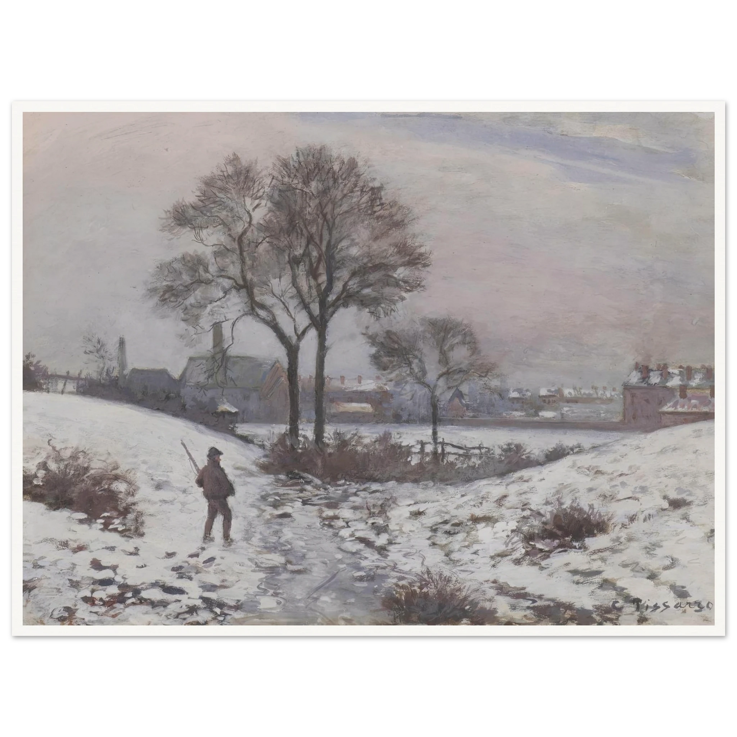 Chasseur en hiver, paysage à Norwood (1870) Art Print | Camille Pissarro-Quipham Collections