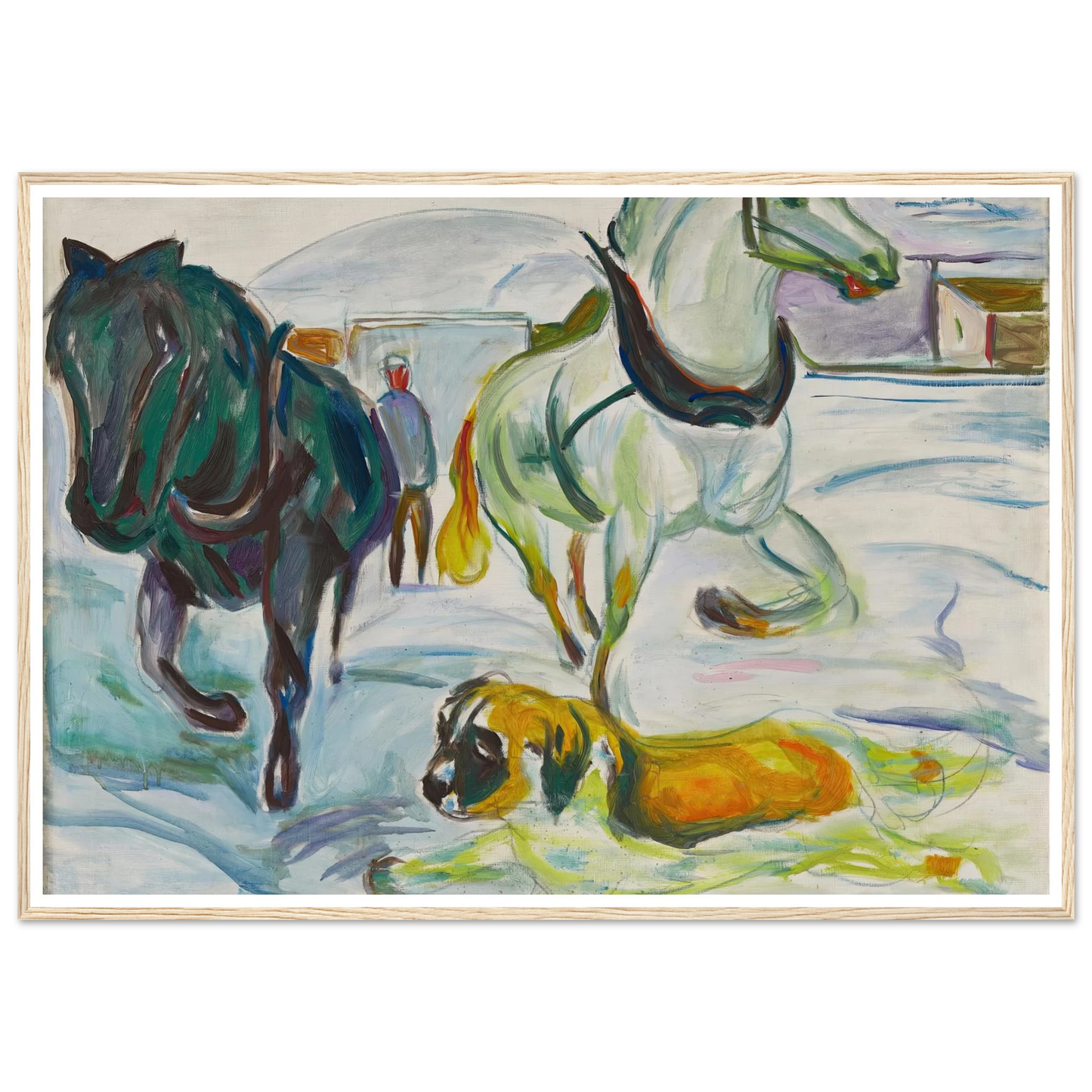 Horse Team and a St. Bernhard in the Snow (1923) Art Print | Edvard Munch-Quipham Collections