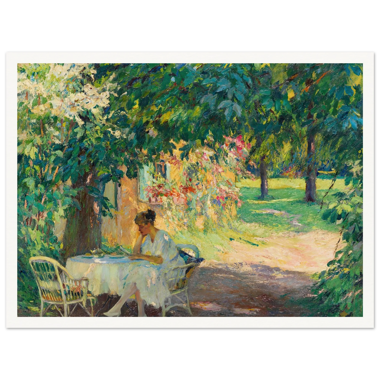 Summer in the garden of the artist’s villa on Lake Starnberg (1920) Art Print | Edward Cucue-Quipham Collections