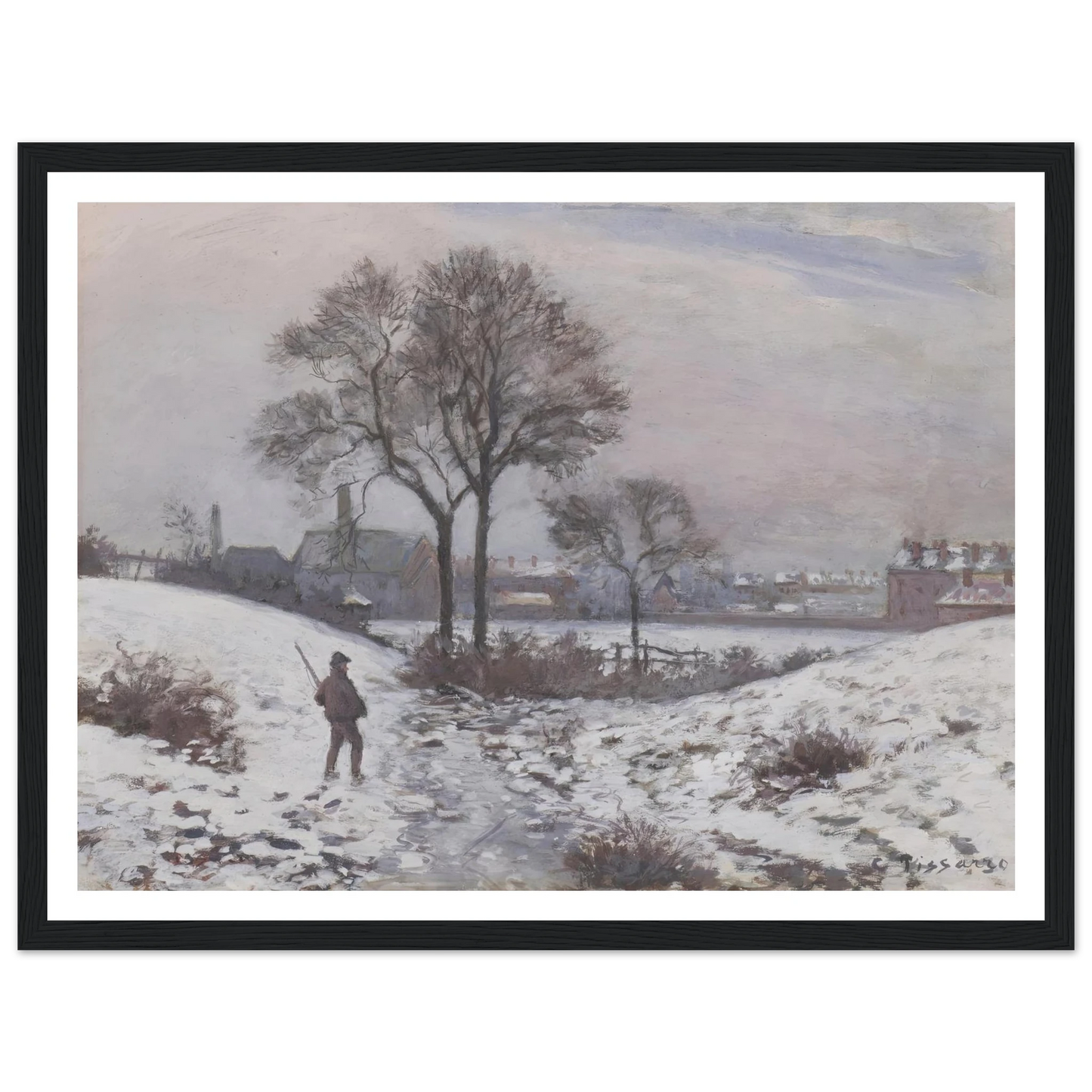 Chasseur en hiver, paysage à Norwood (1870) Art Print | Camille Pissarro-Quipham Collections
