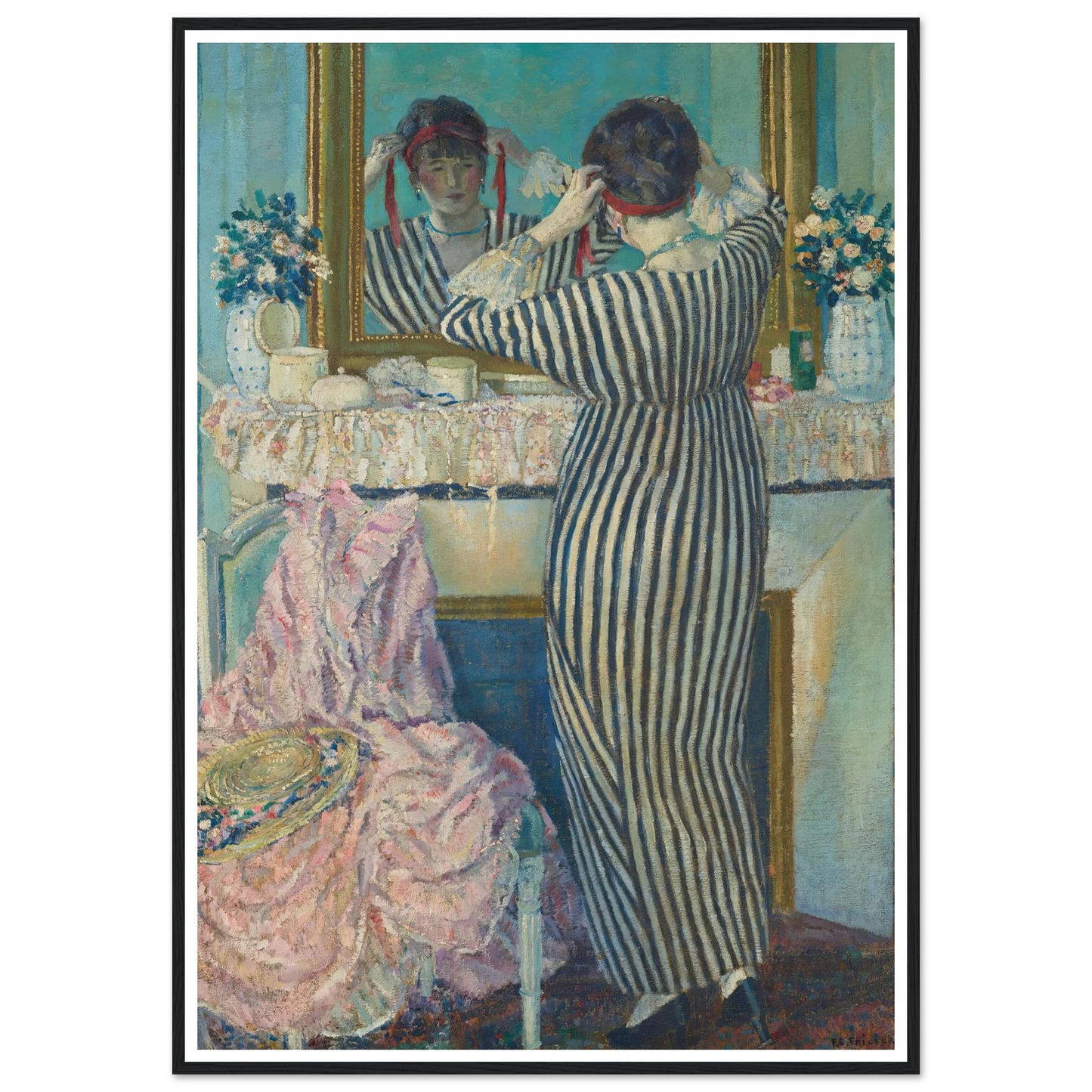 Girl Dressing Her Hair (Girl Arranging Her Headdress) (1912) Art Print | Frederick Carl Frieseke-Quipham Collections