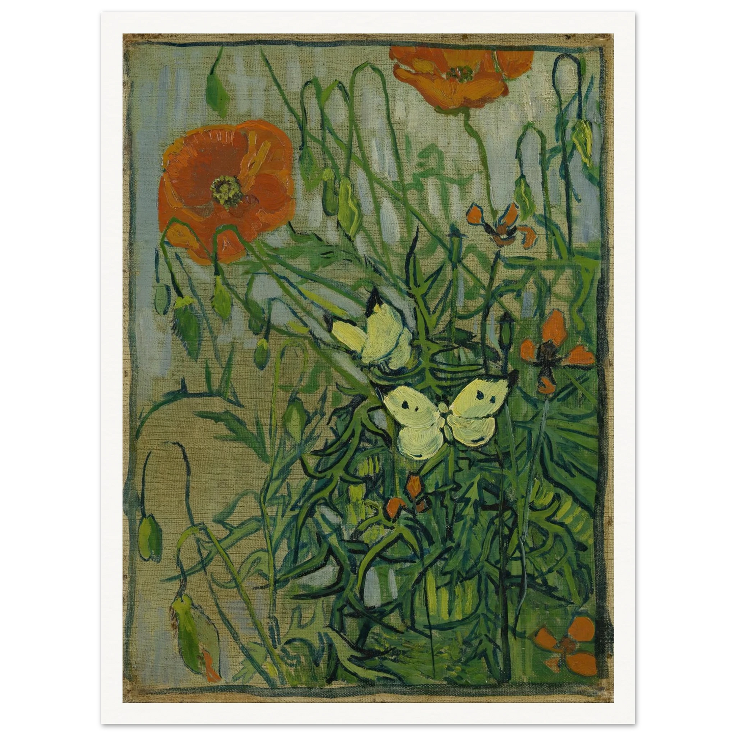 Butterflies and poppies (1890) Art Print | Vincent van Gogh-Quipham Collections