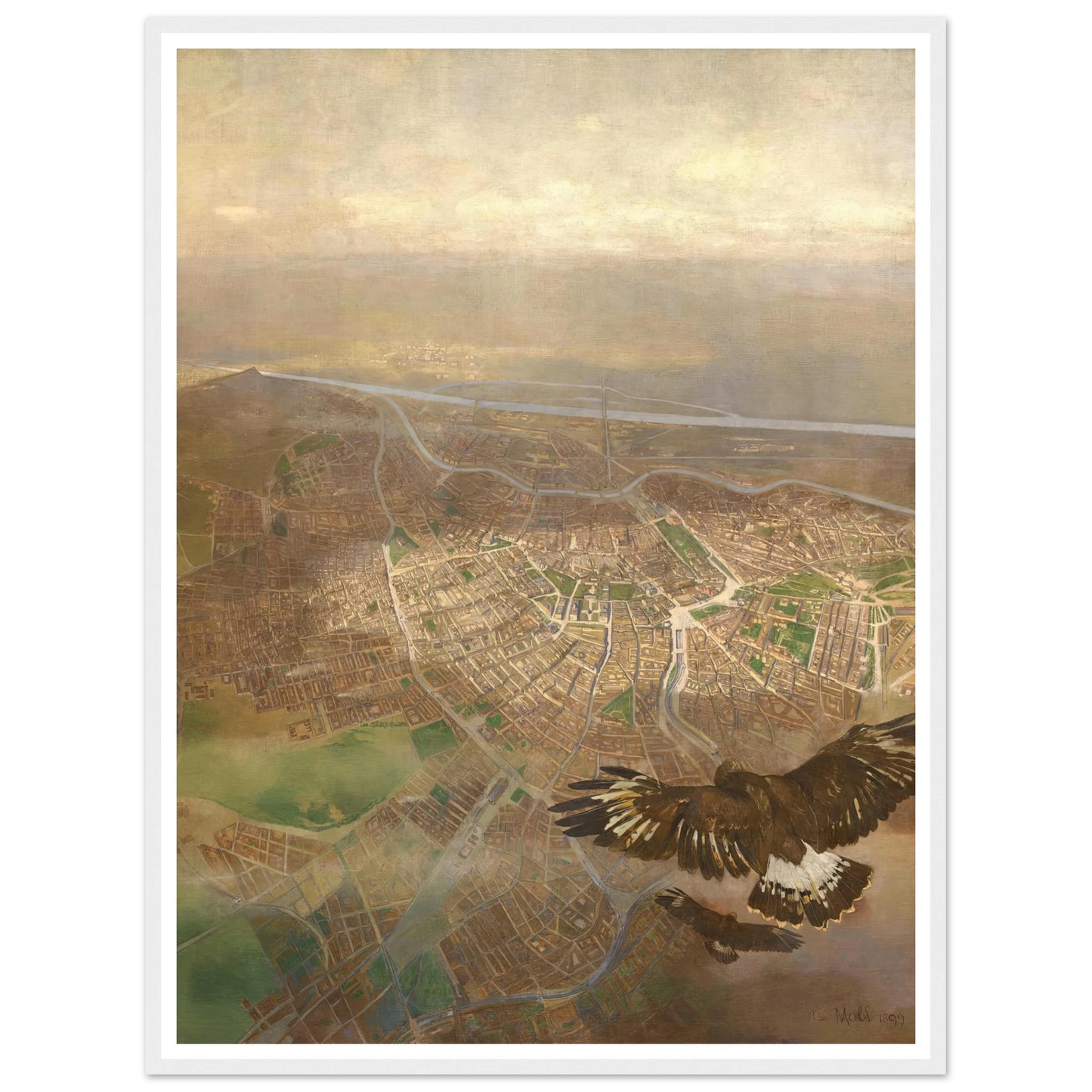 Blick auf Wien aus der Ballonhöhe von 3000m über der Schönbrunner Gloriette (1898) Art Print | Carl Moll-Quipham Collections