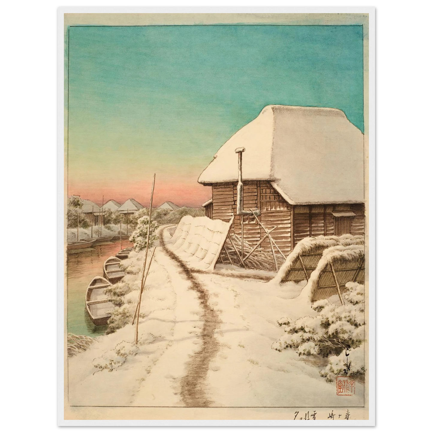 Morigasaki setsugo no yu (Evening after snow at Morigasaki) Art Print | Kawase Hasui-Quipham Collections