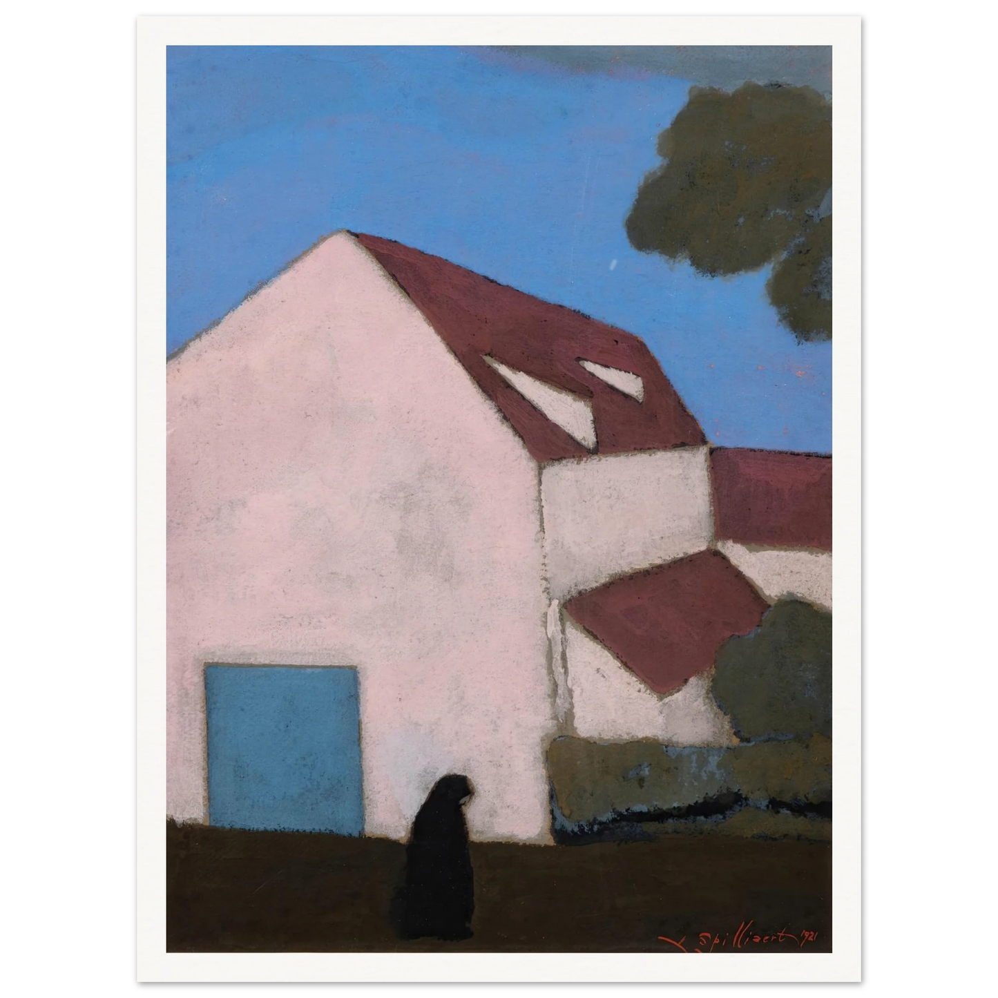 Ferme à la façade rose, silhouette de femme (1921) Art Print | Leon Spilliaert-Quipham Collections