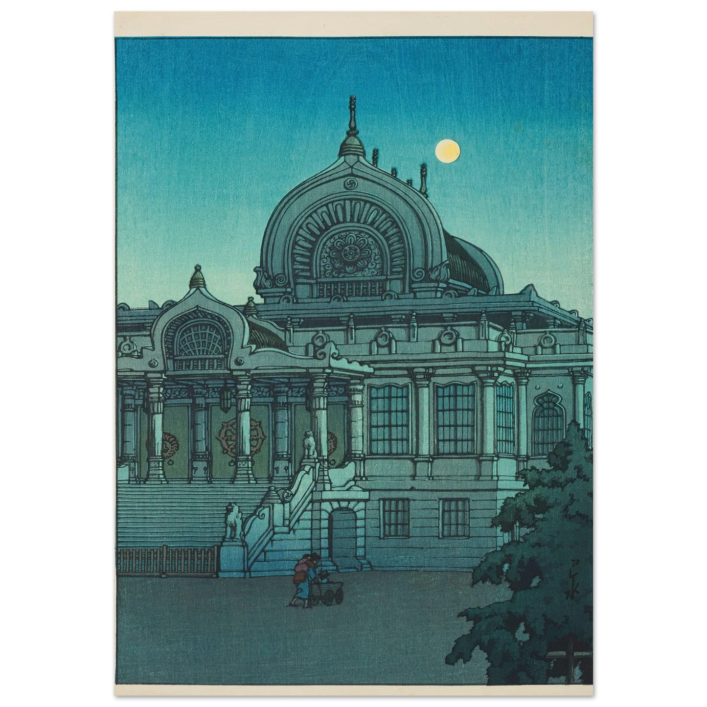 Tsukiji Honganji no yuzuki (Evening moon at Honganji Temple in Tsukiji) (1936) Art Print | Kawase Hasui-Quipham Collections