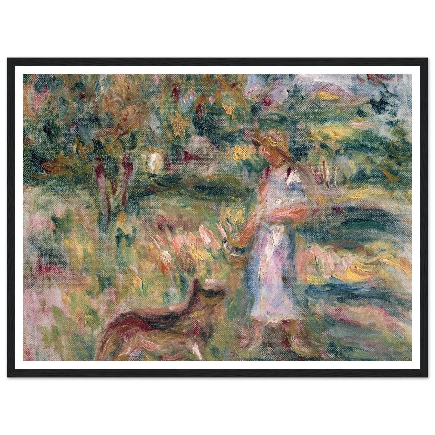 Paysage avec femme en bleu et Zaza à Cagnes (1919) Art Print | Pierre Auguste Renoir-Quipham Collections