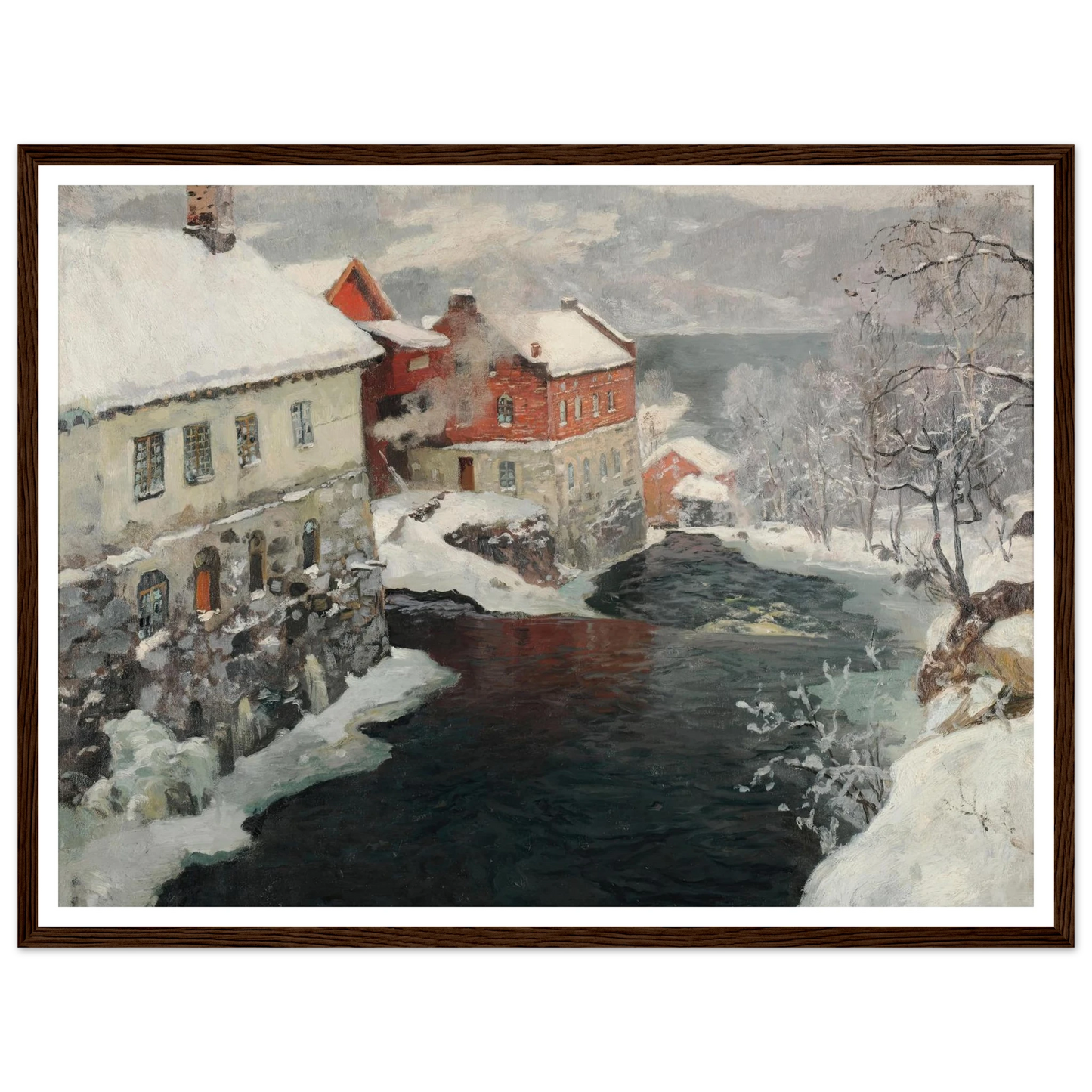 Fabriques en Norvège, les deux moulins sur la rivière Mesma (ca 1905) Art Print | Frits Thaulow-Quipham Collections