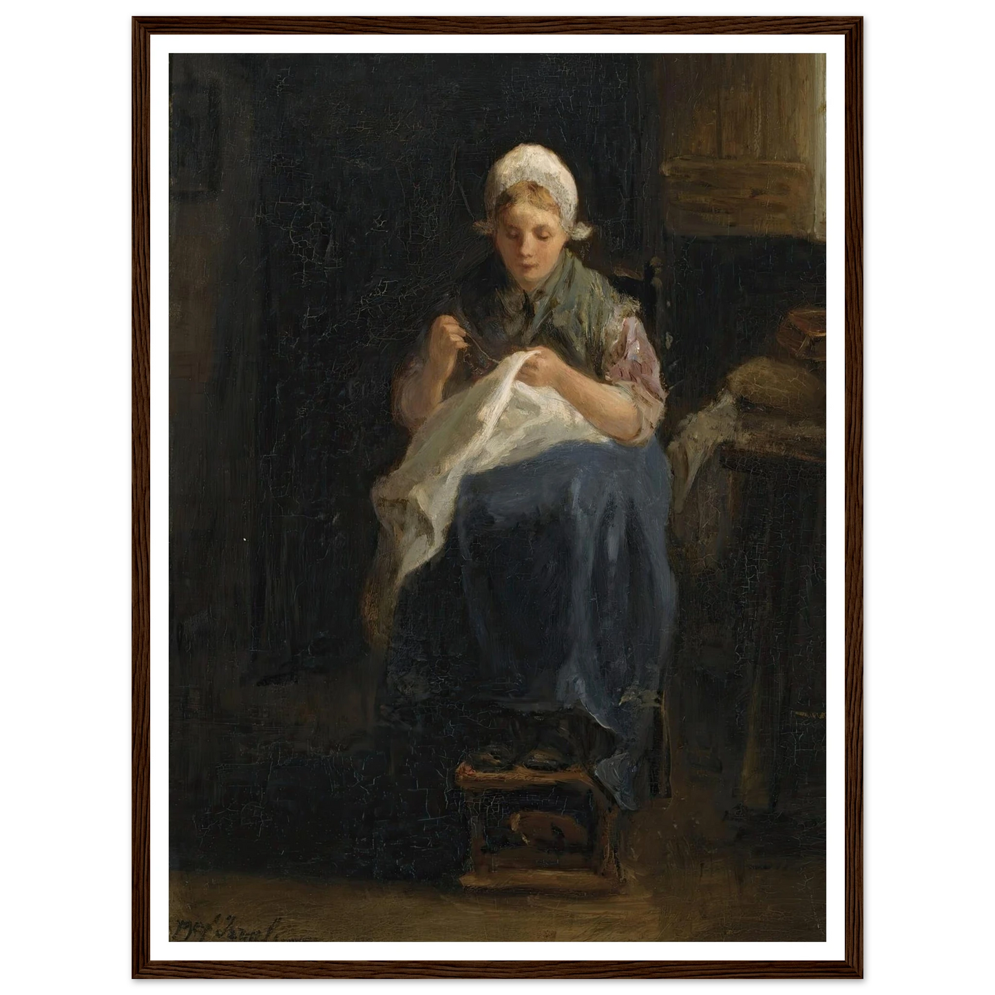 A peasant girl sewing Art Print | Jozef Israels-Quipham Collections