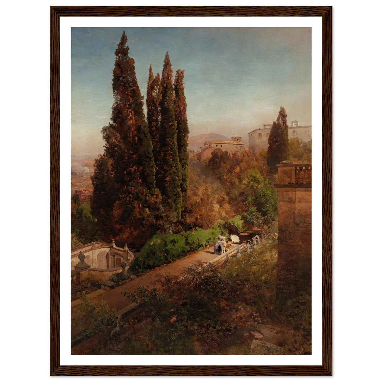 View from high in the gardens of Villa Torlonia, Frascati, Rome (1881) Art Print | Oswald Achenbach-Quipham Collections