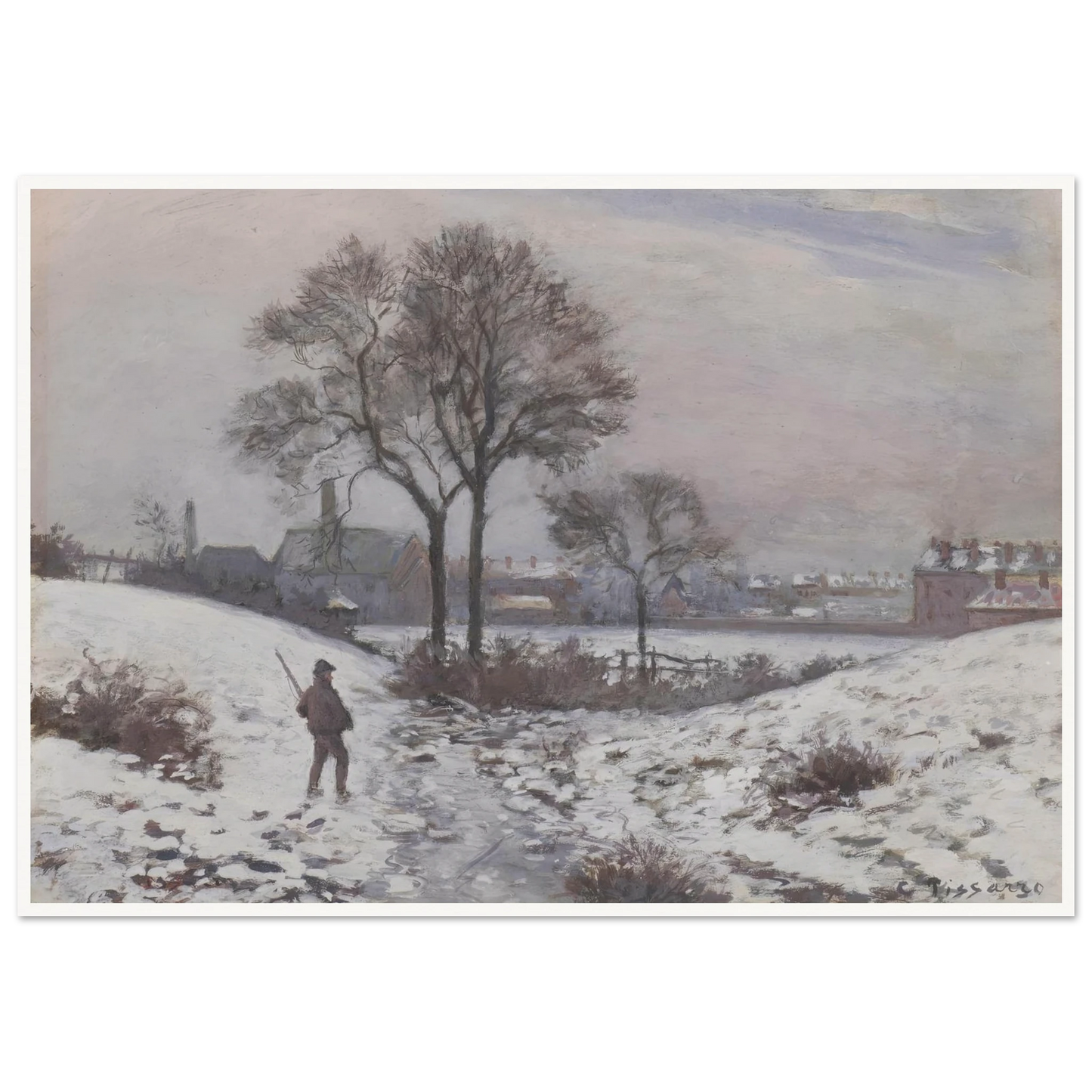 Chasseur en hiver, paysage à Norwood (1870) Art Print | Camille Pissarro-Quipham Collections