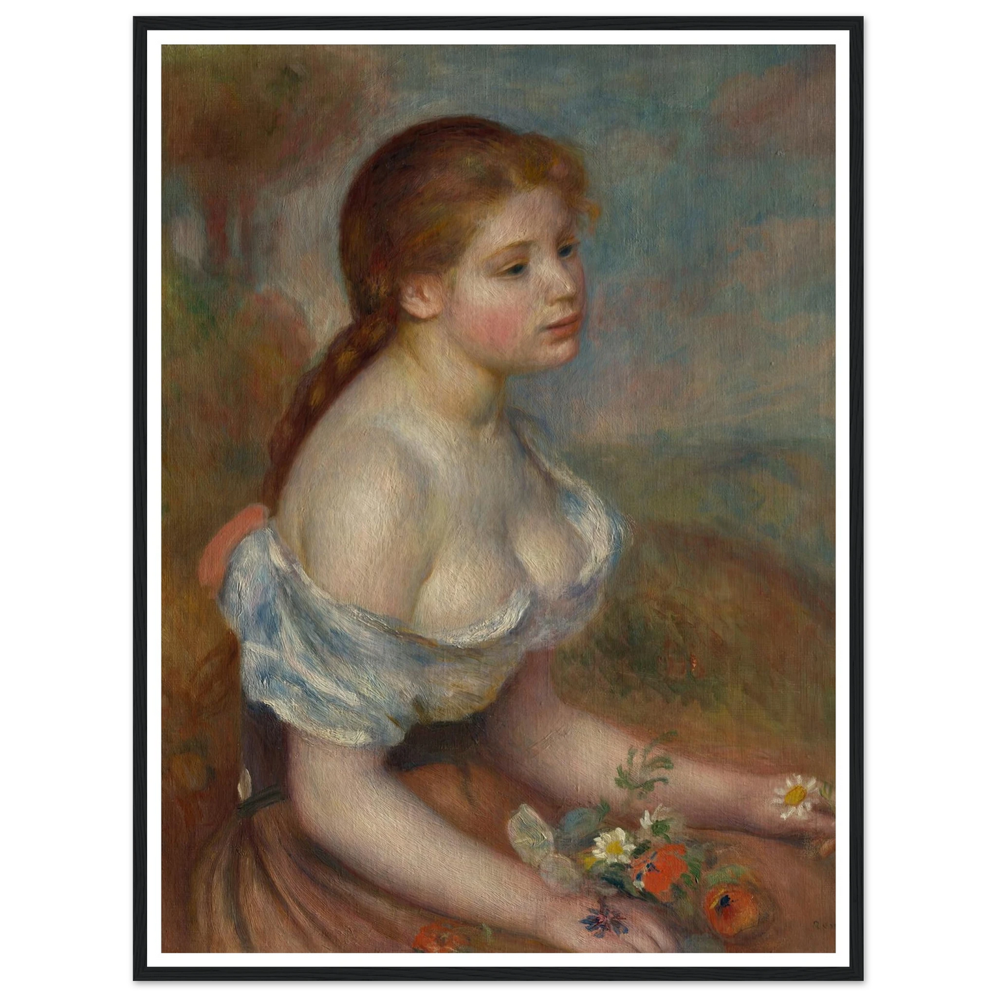 A Young Girl with Daisies (1889) Art Print | Pierre Auguste Renoir-Quipham Collections
