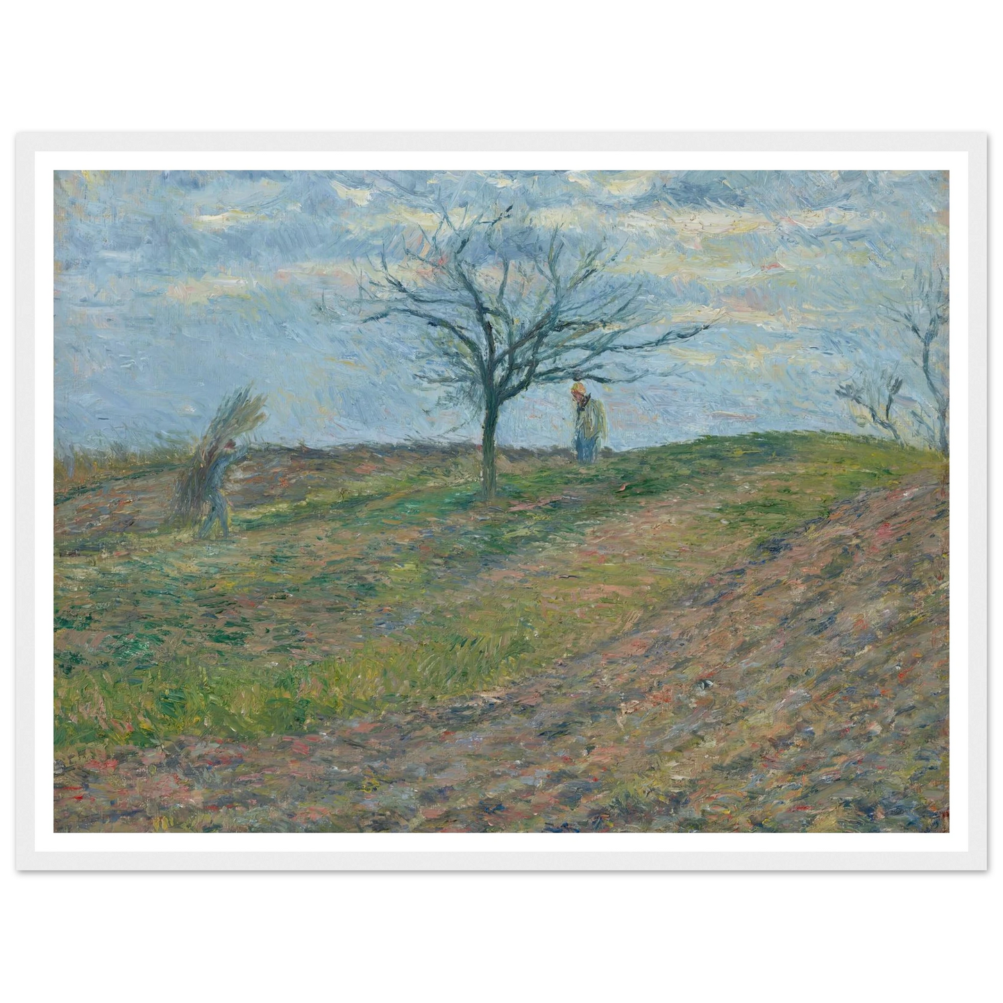 Terre labourée en hiver, avec un homme portant un fagot (1877) Art Print | Camille Pissarro-Quipham Collections