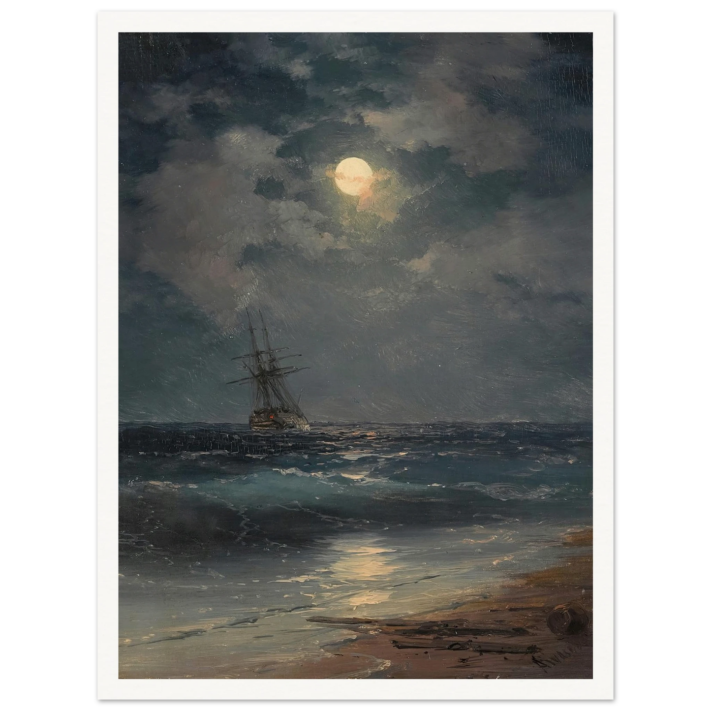 Ship by Moonlight Art Print | Ivan Konstantinovich Aivazovsky-Quipham Collections