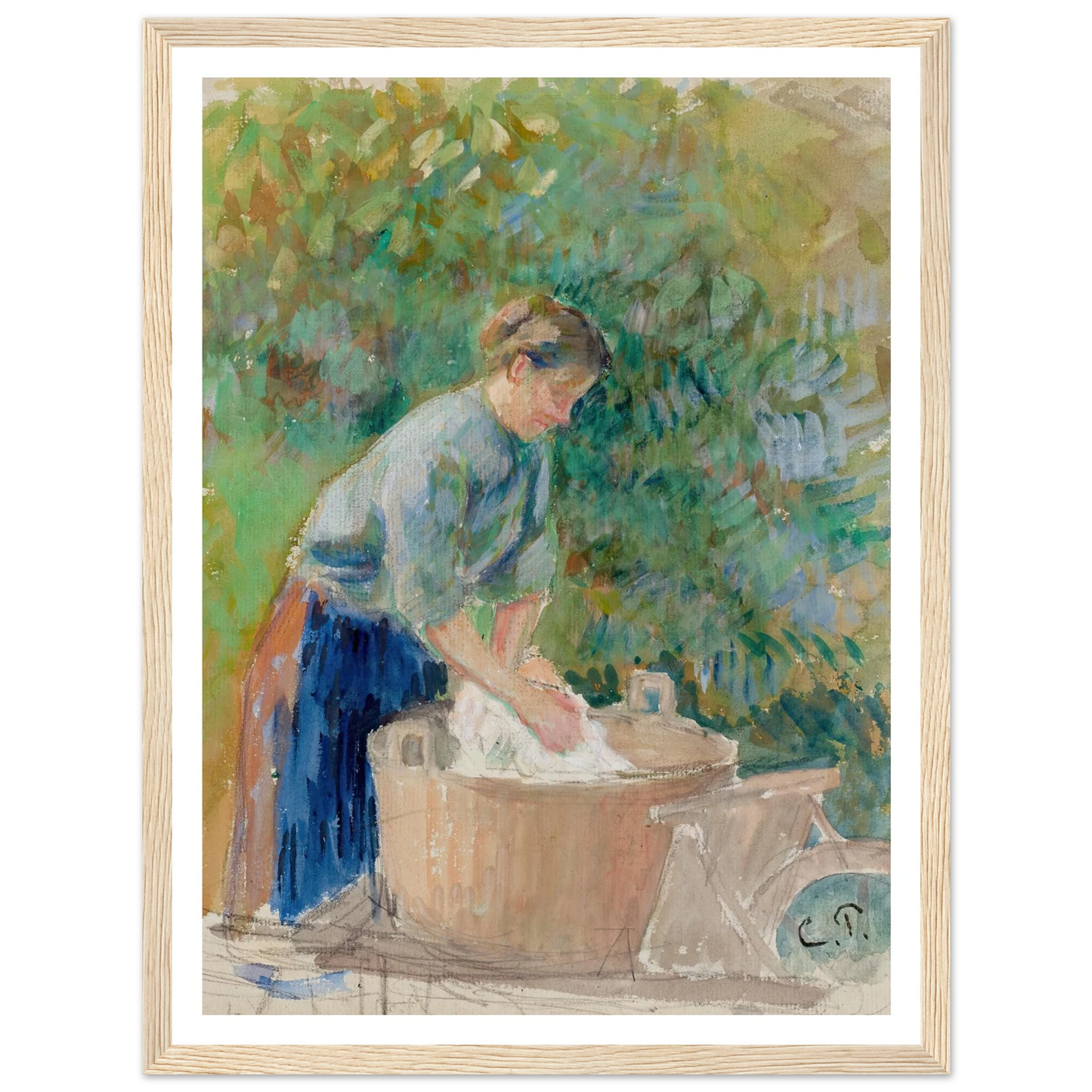Femme lavant du linge dans un baquet (circa 1889) Art Print | Camille Pissarro-Quipham Collections