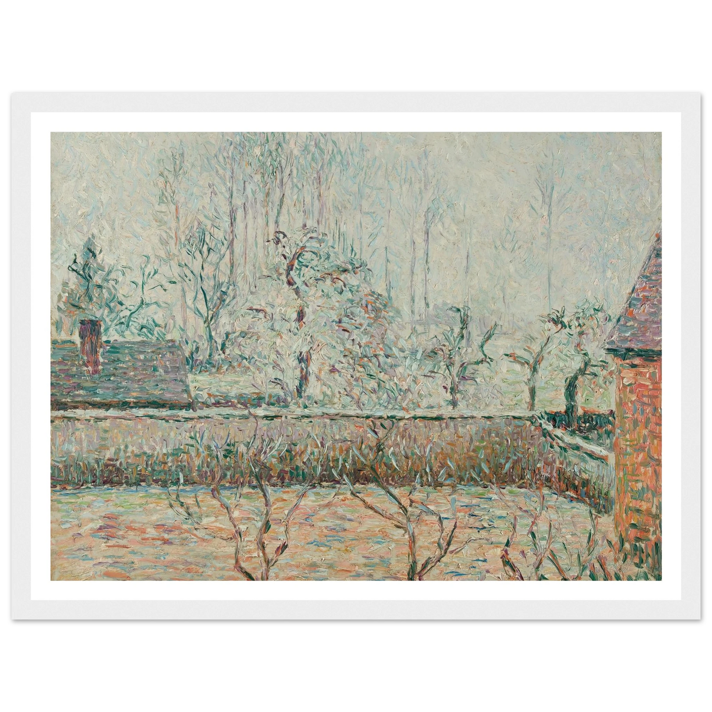 Paysage Avec Maisons Et Mur De Clôture, Givre Et Brume, Éragny (1892) Art Print | Camille Pissarro-Quipham Collections